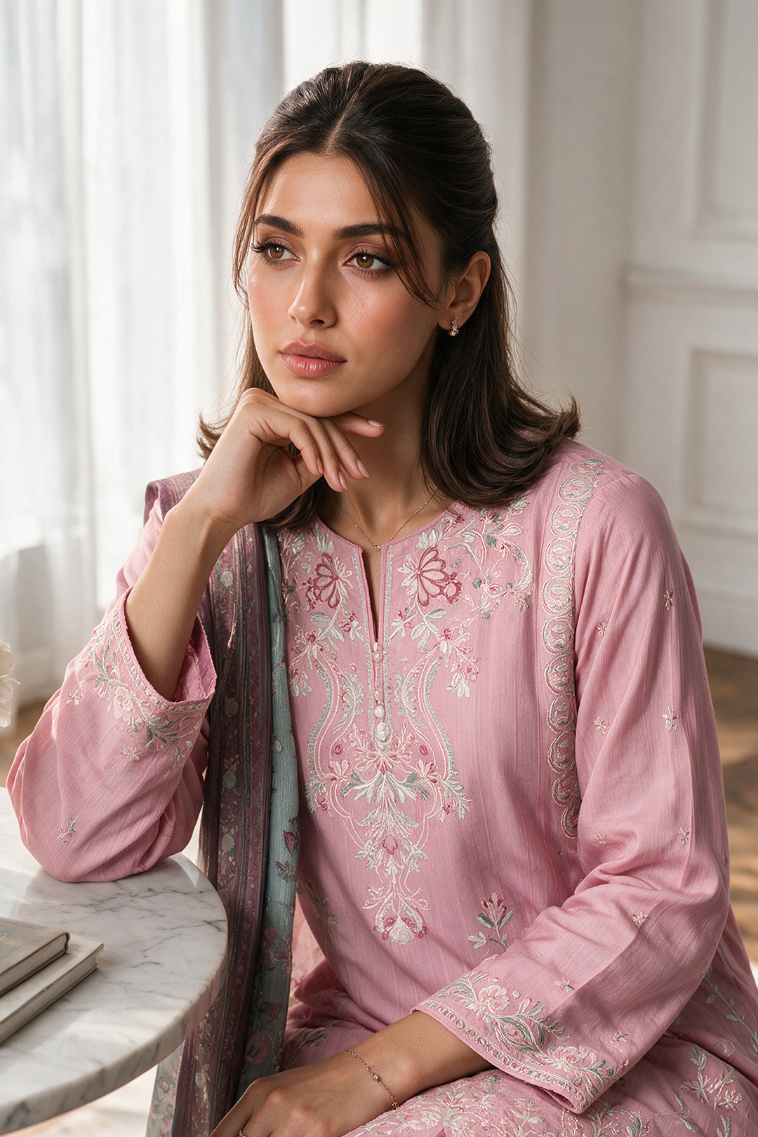 Embroidered Kurta Dupatta Trouser - 3341