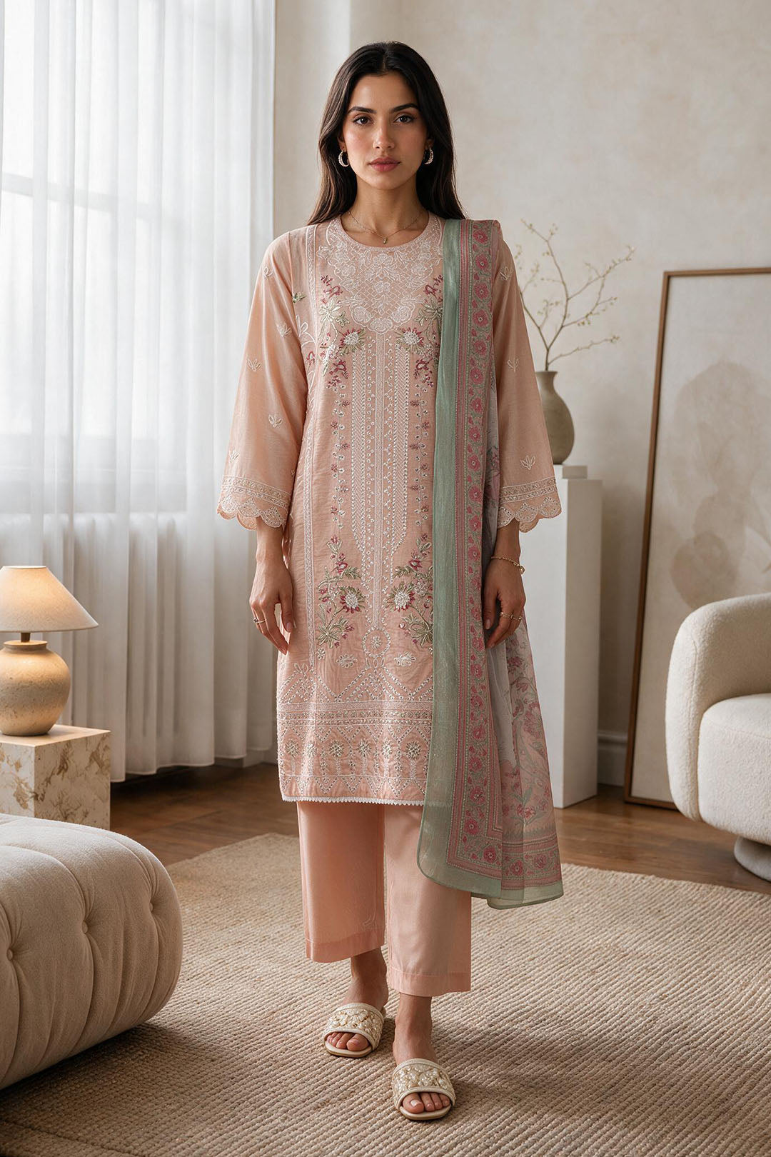Embroidered Kurta Dupatta Trouser - 3365