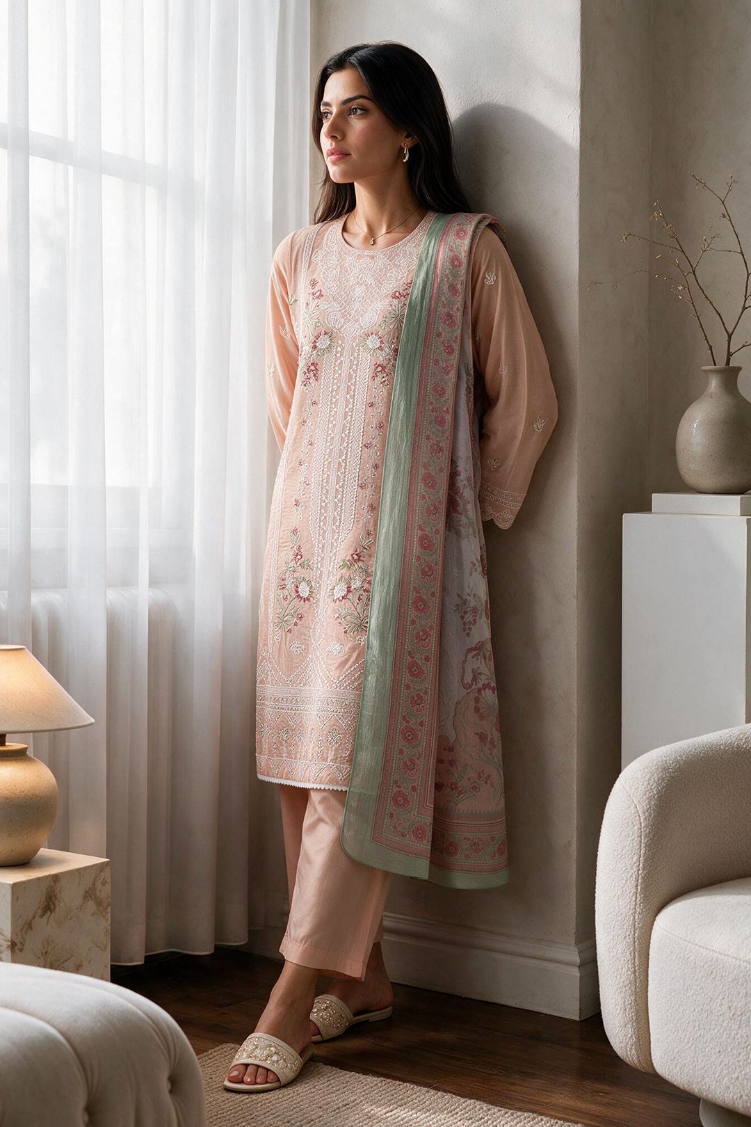 Embroidered Kurta Dupatta Trouser - 3365