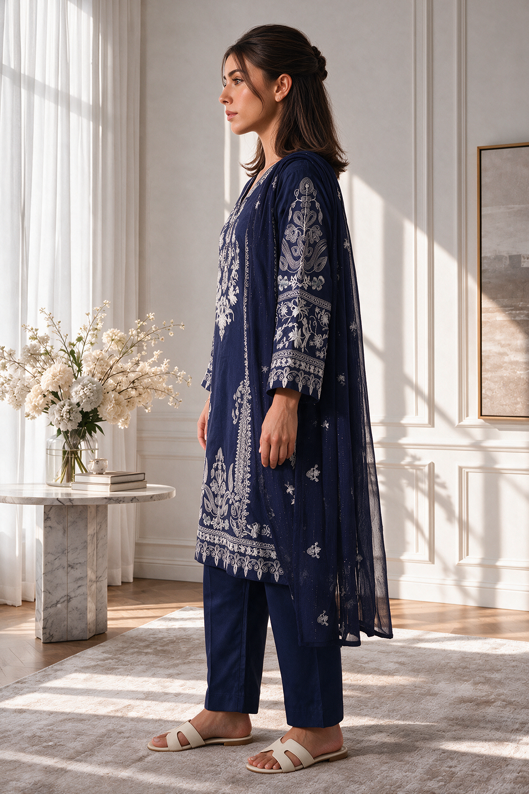 Embroidered Kurta Dupatta Trouser - 3371