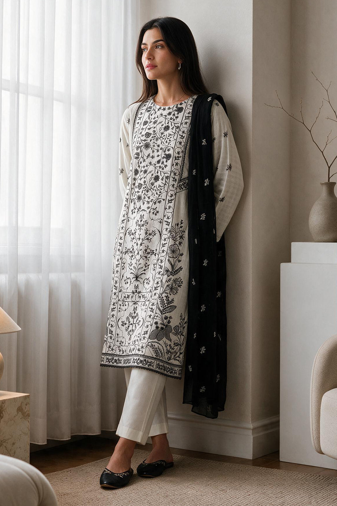 Embroidered Kurta Dupatta Trouser - 3374