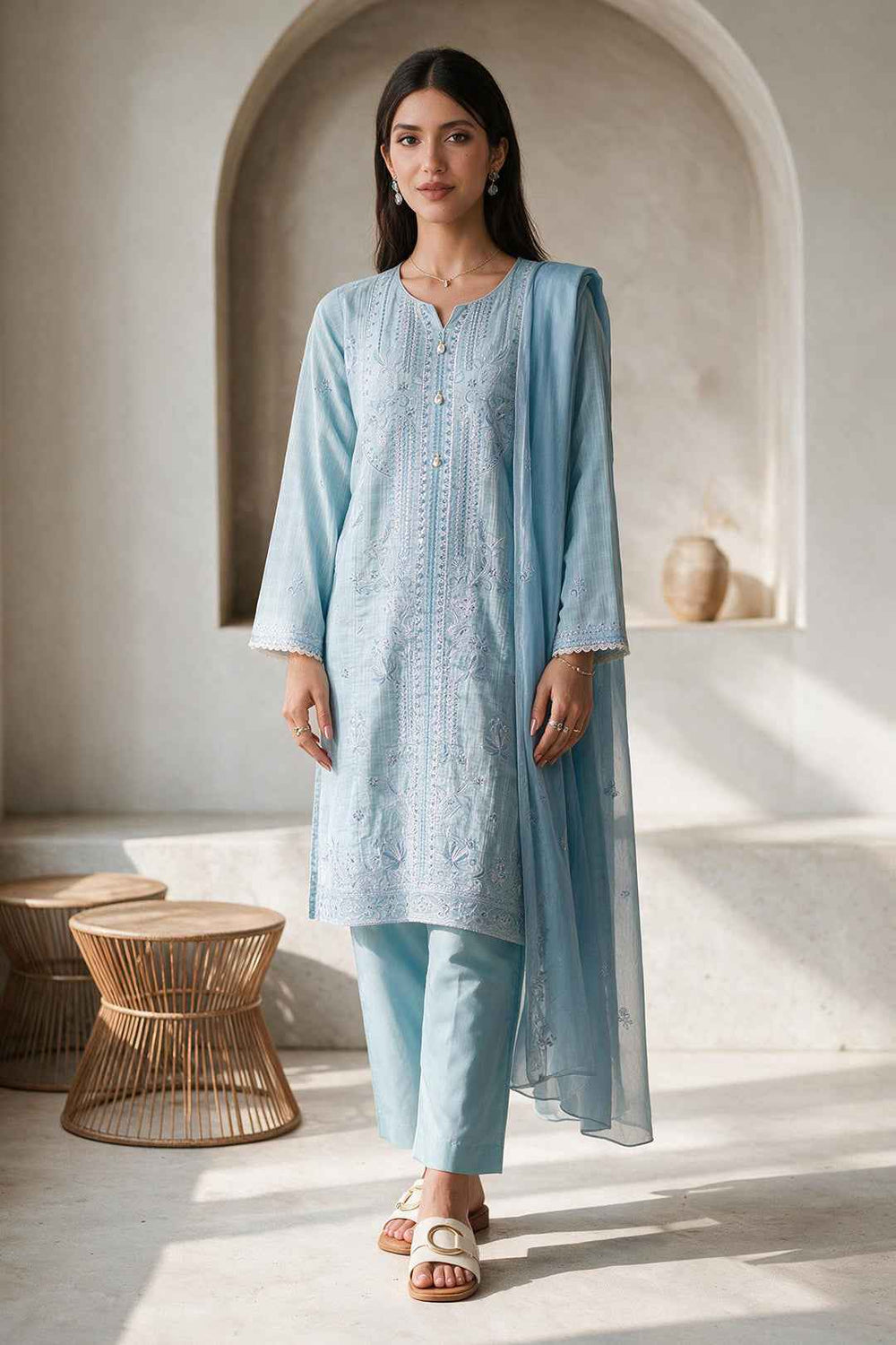 Embroidered Kurta Dupatta Trouser - 3397