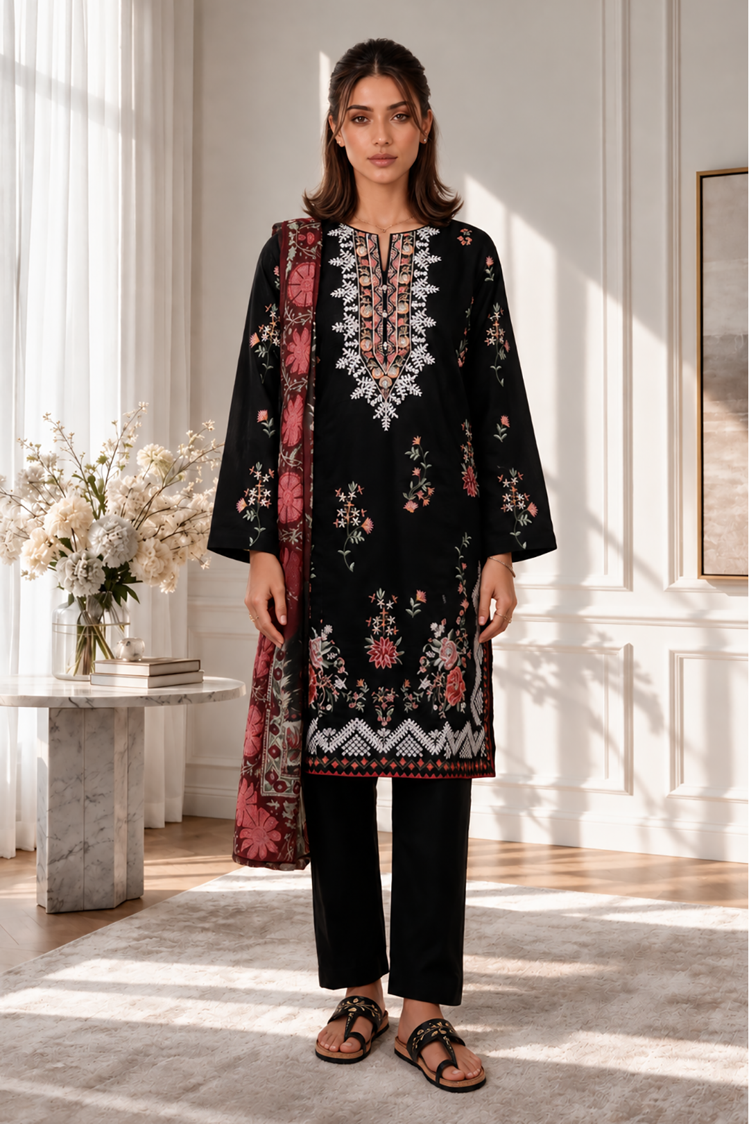 Embroidered Kurta Dupatta Trouser - 3402