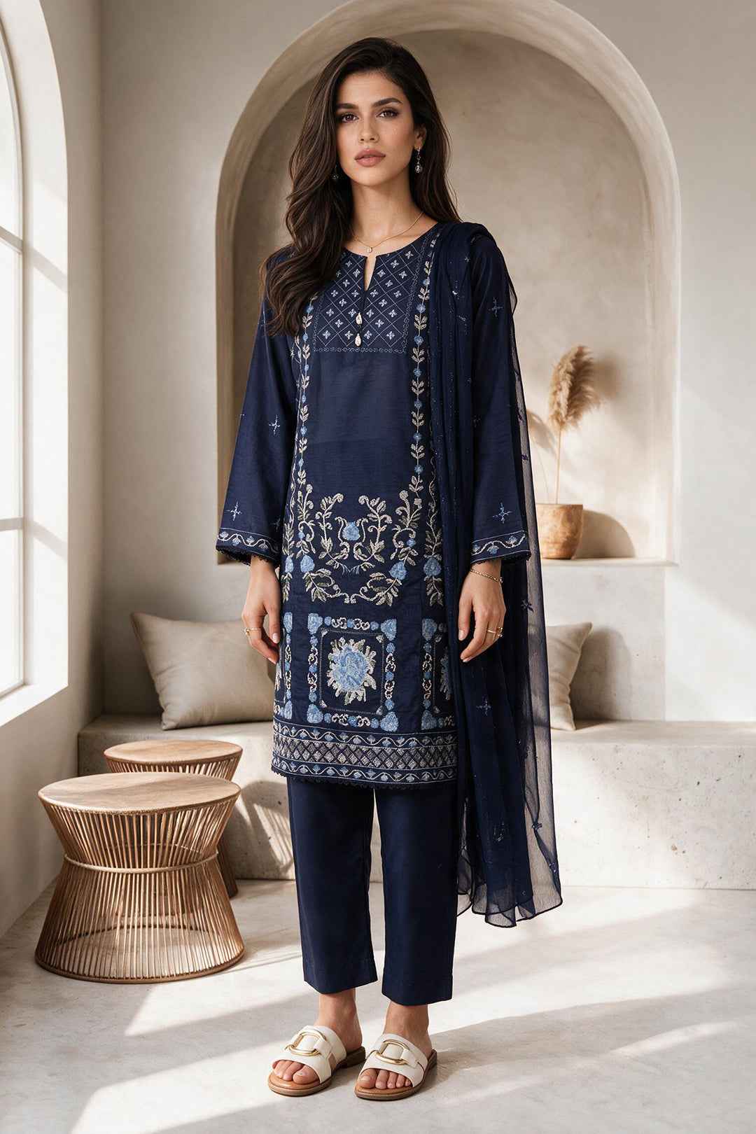 Embroidered Kurta Dupatta Trouser - 3404