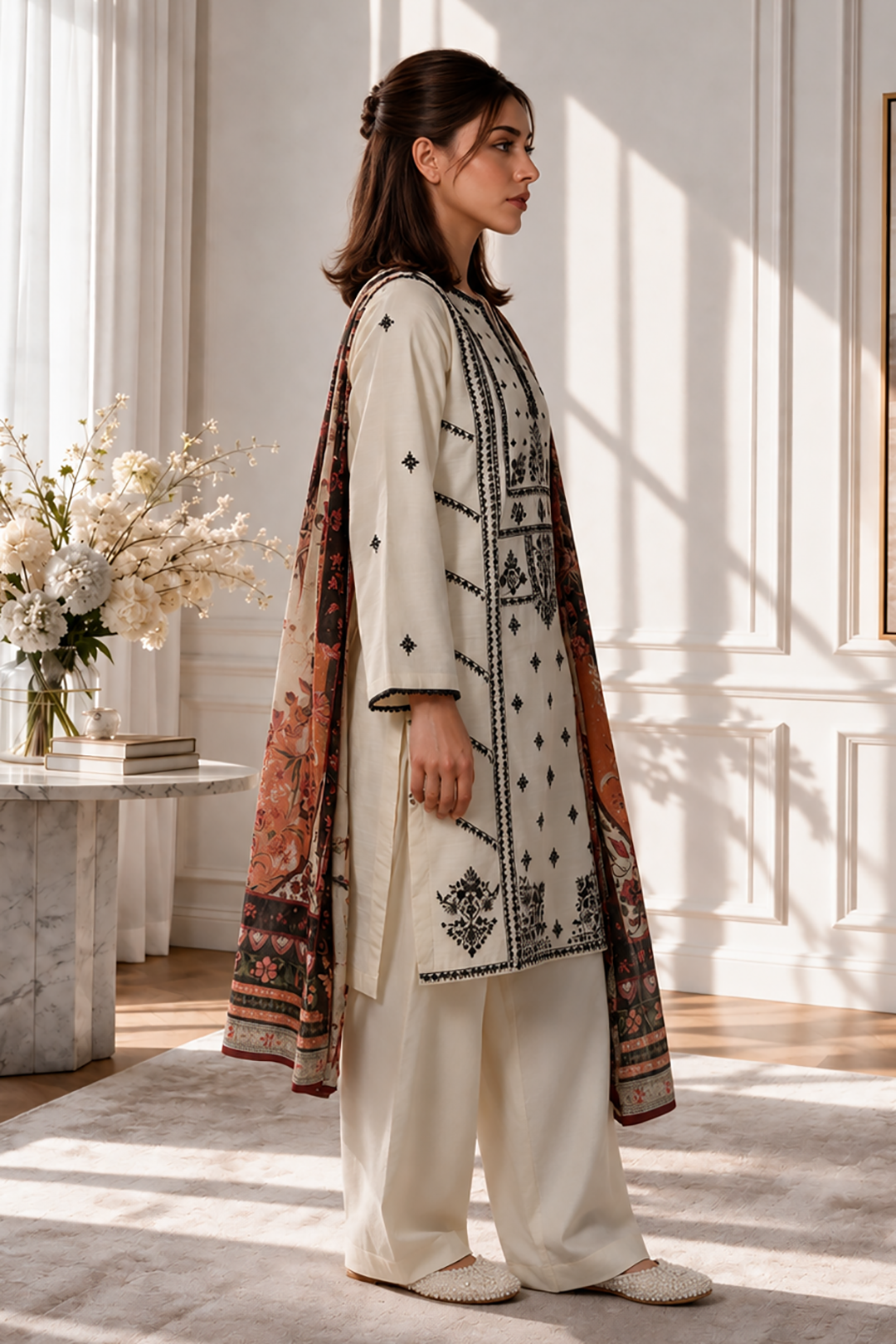 Embroidered Kurta Dupatta Trouser - 3409