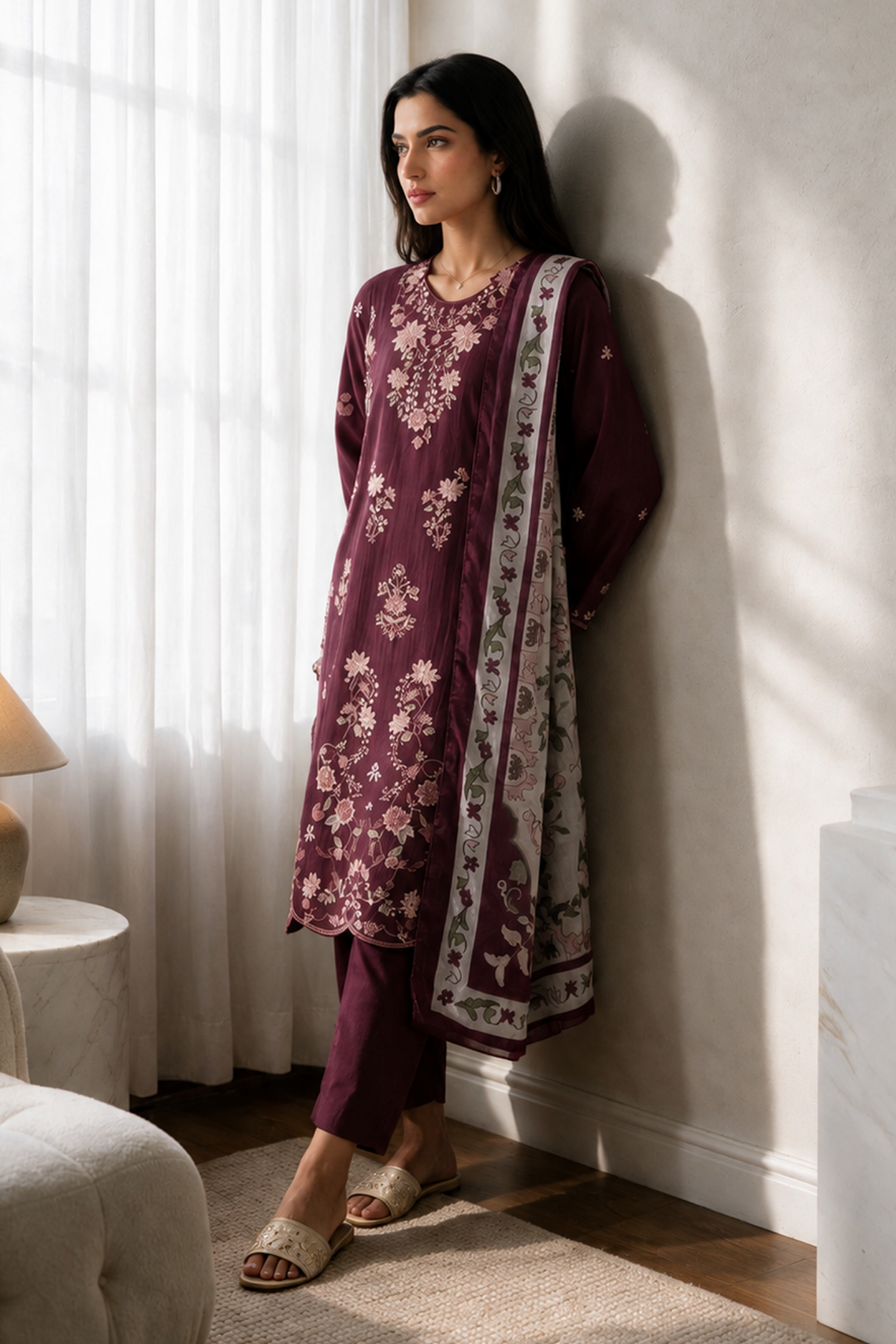 Embroidered Kurta Dupatta Trouser - 3411