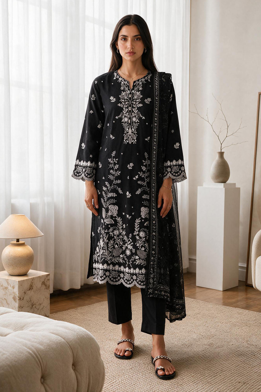 Embroidered Kurta Dupatta Trouser - 3414