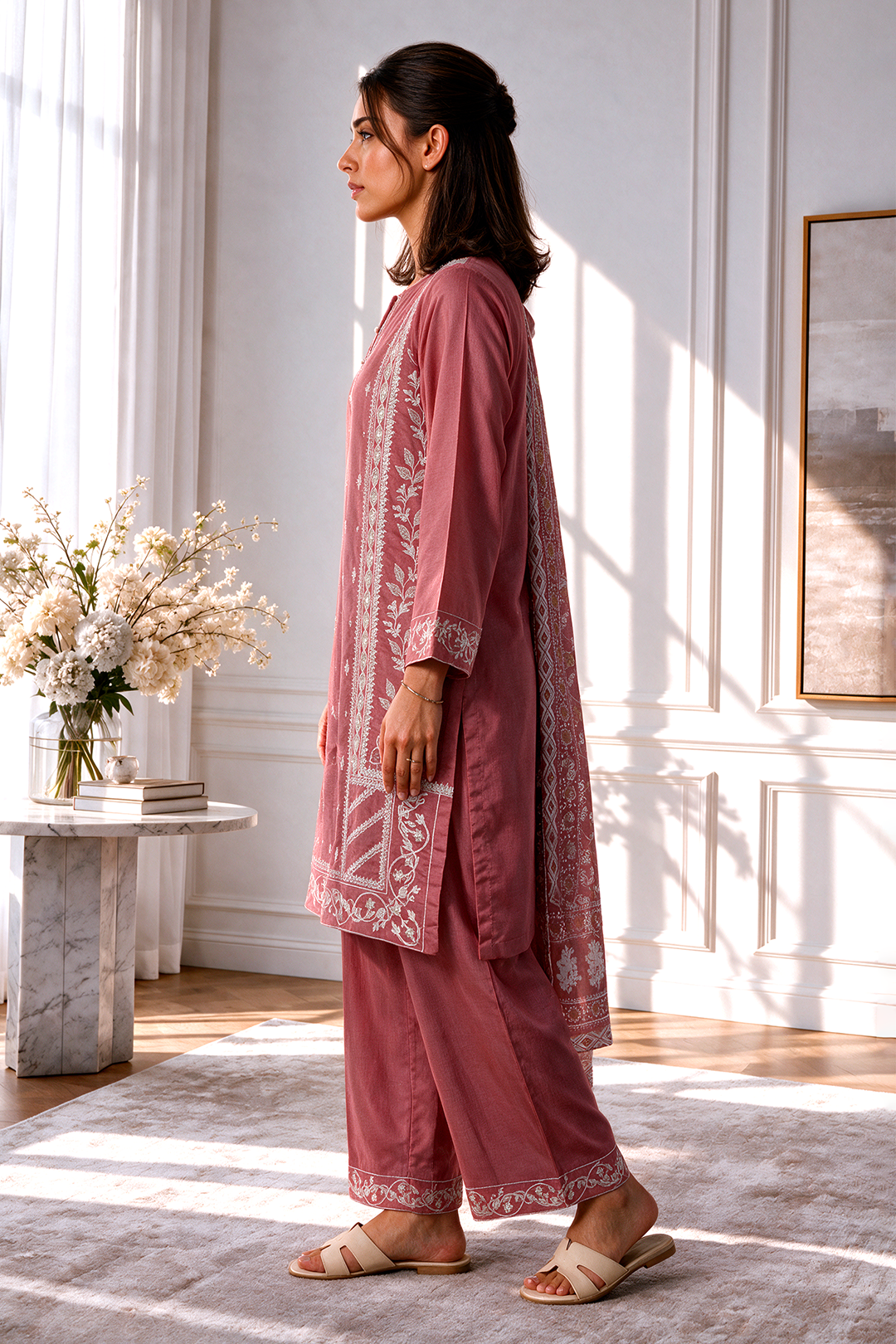 Embroidered Kurta Dupatta Trouser - 3418