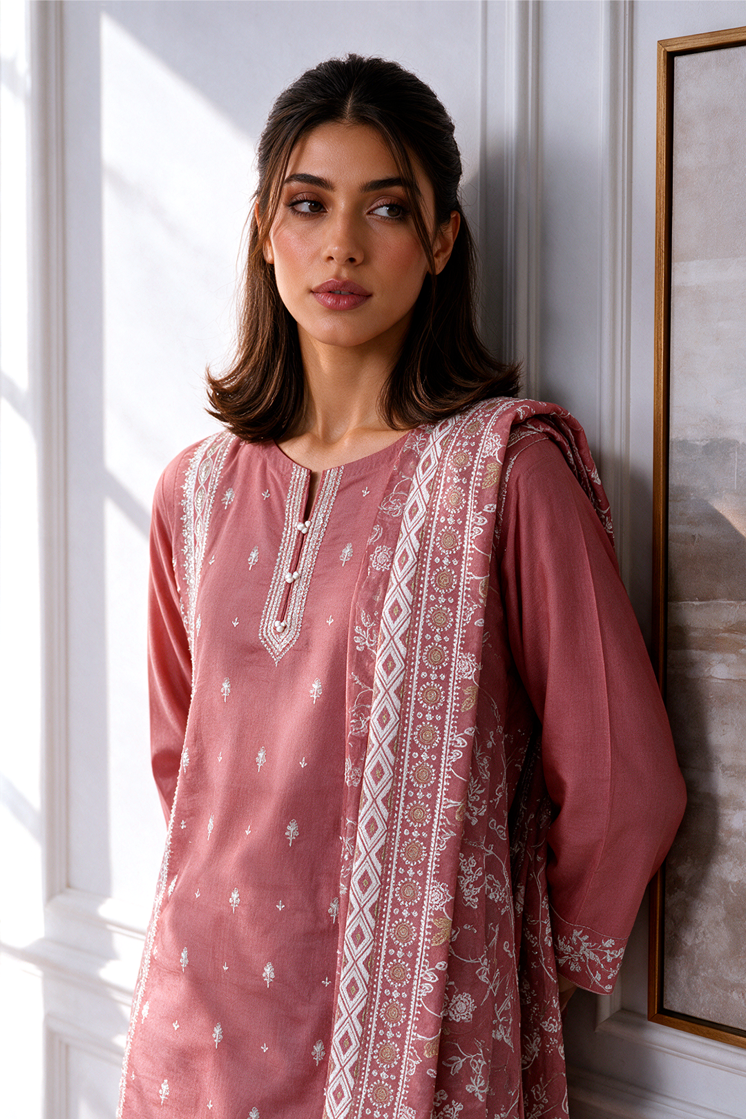 Embroidered Kurta Dupatta Trouser - 3418