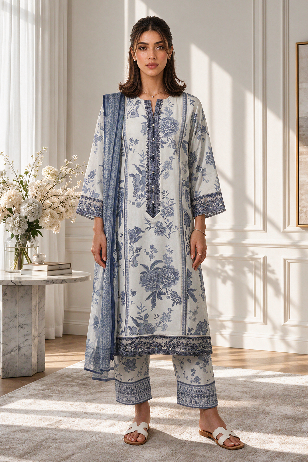 Embroidered Kurta Dupatta Trouser - 3649