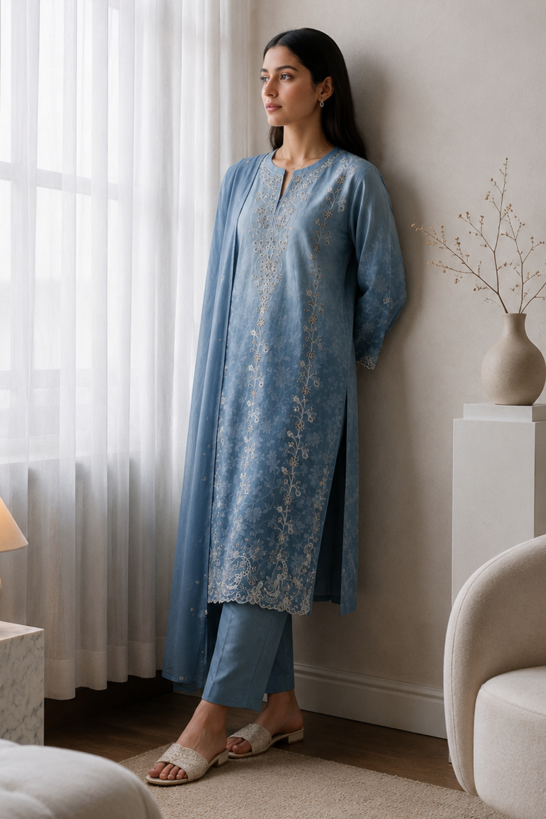 Embroidered Kurta Dupatta Trouser - 3736