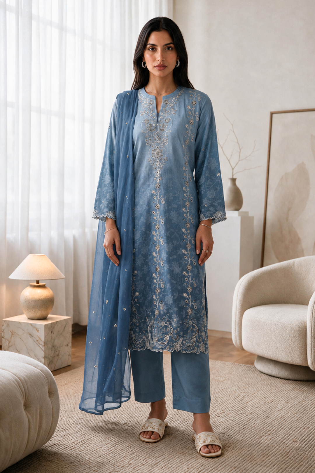 Embroidered Kurta Dupatta Trouser - 3736