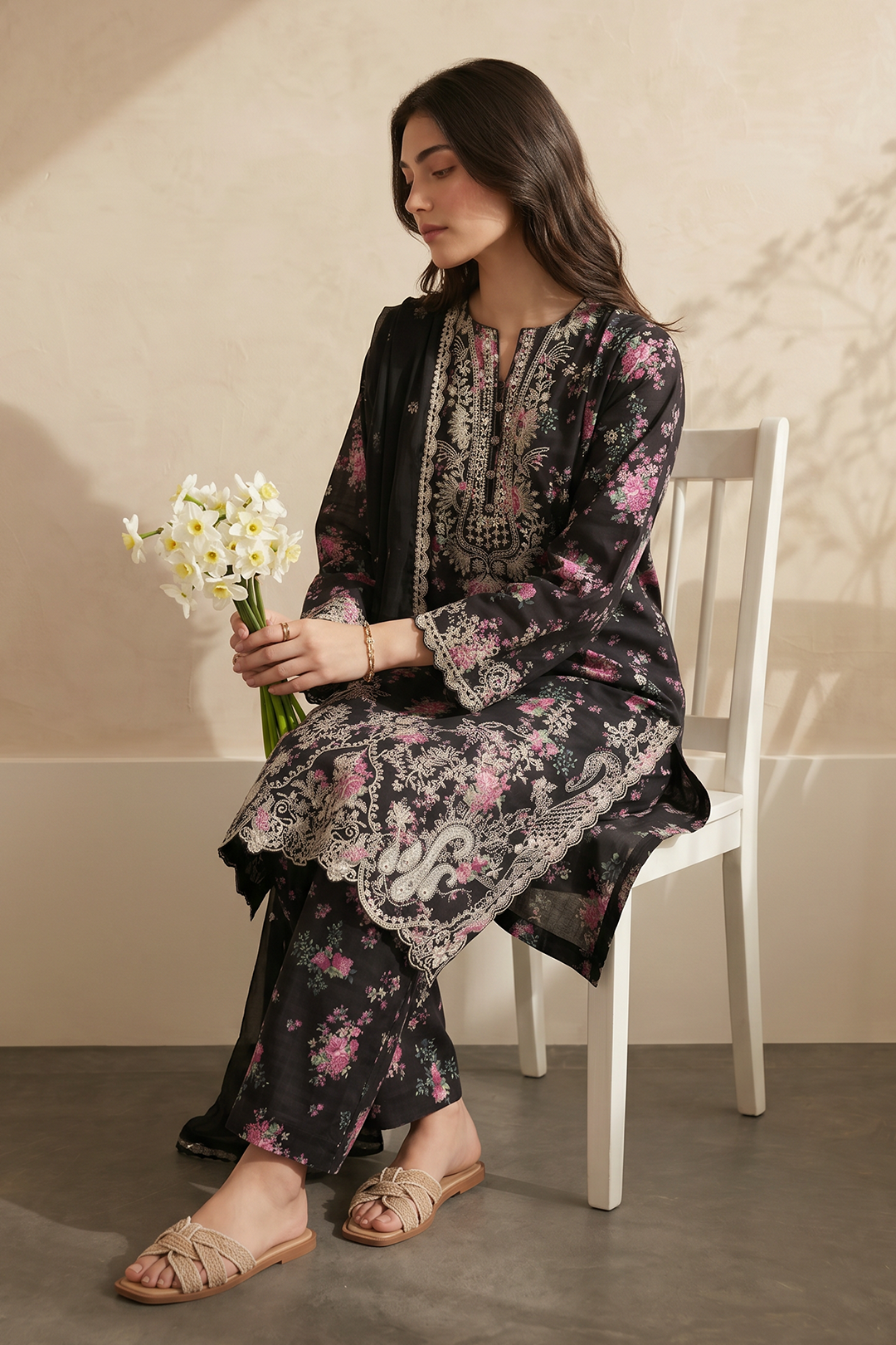 Embroidered Kurta Dupatta Trouser - 3748