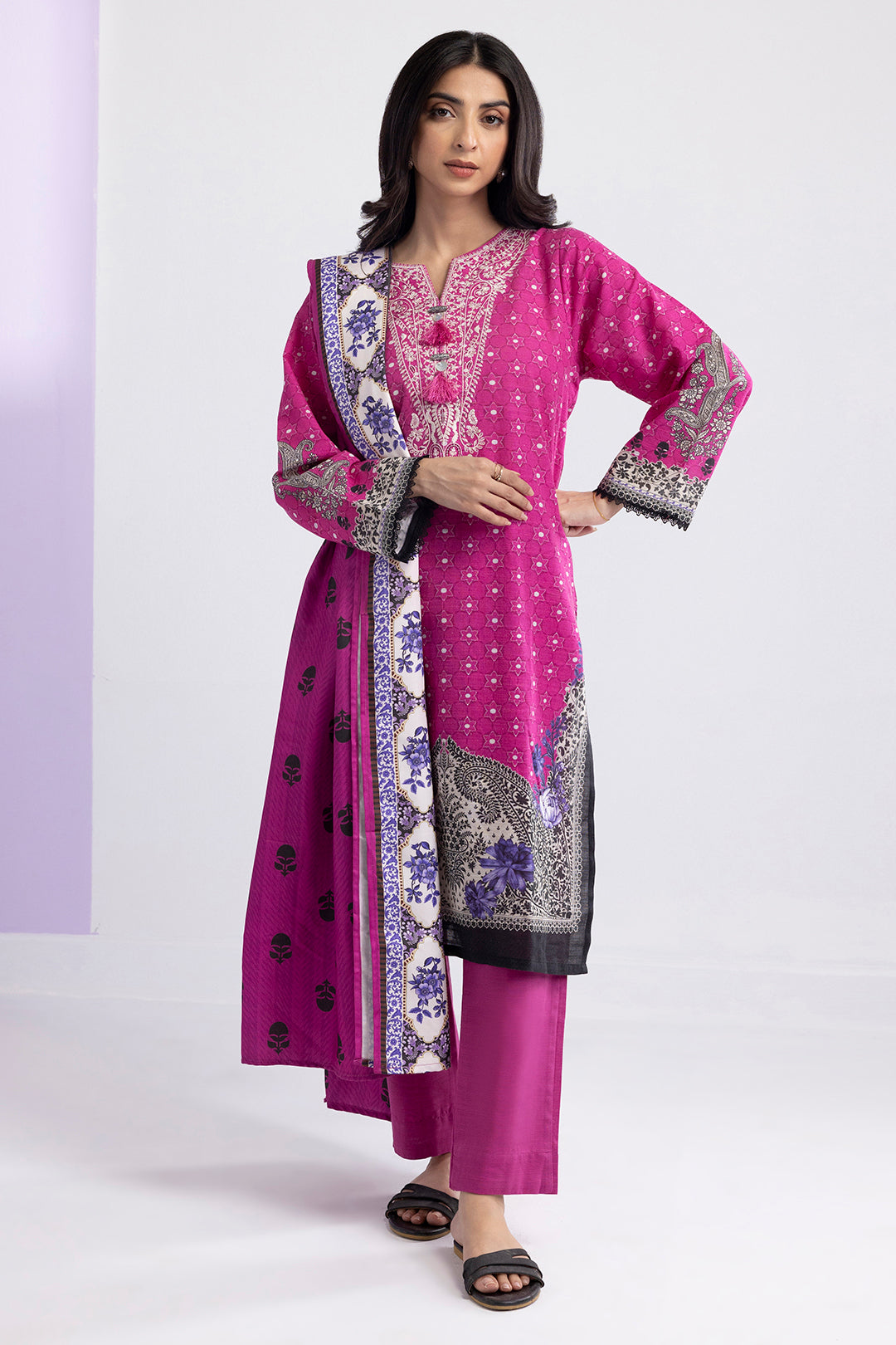 Embroidered Kurta Shawl Trouser - 2952