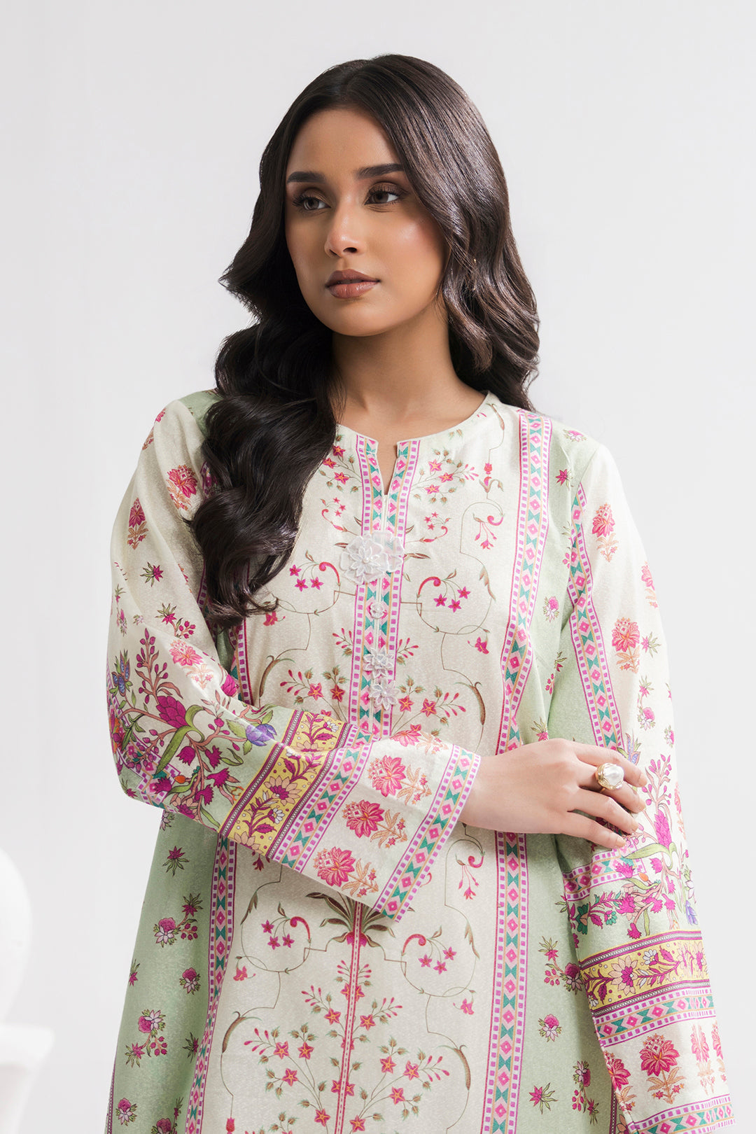 Printed Kaftaan Slub Textured Dress - 2897