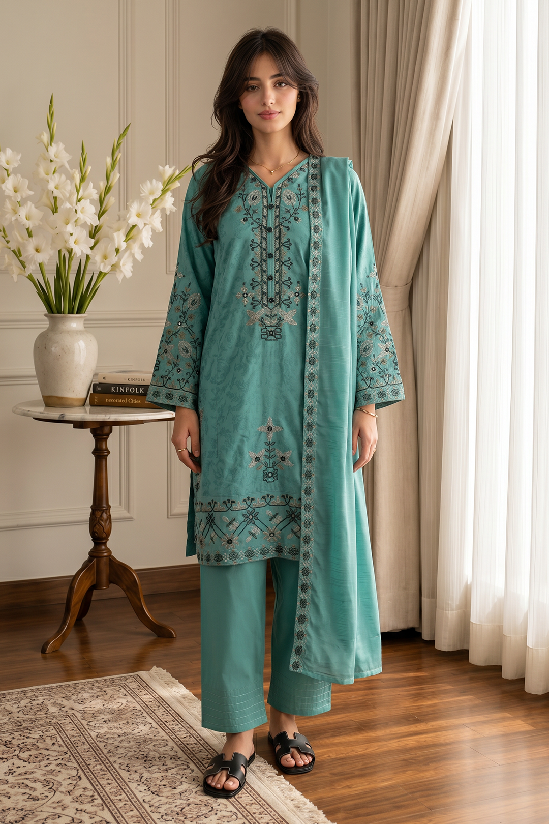 Embroidered Kurta Dupatta Trouser - 2536