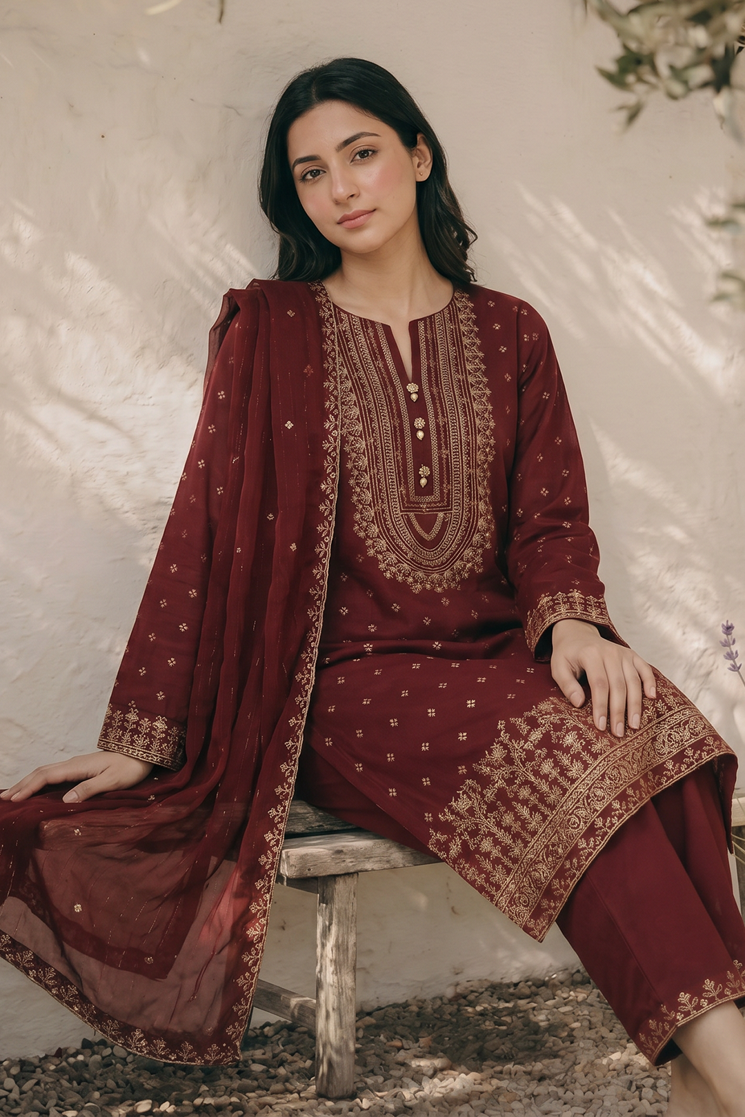Embroidered Kurta Dupatta Trouser - 2535