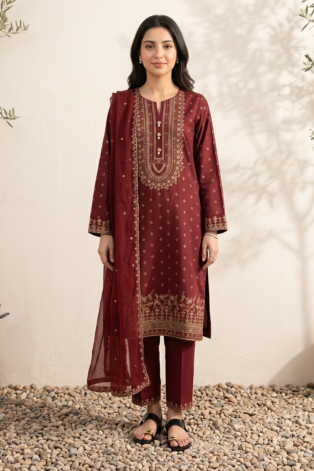 Embroidered Kurta Dupatta Trouser - 2535