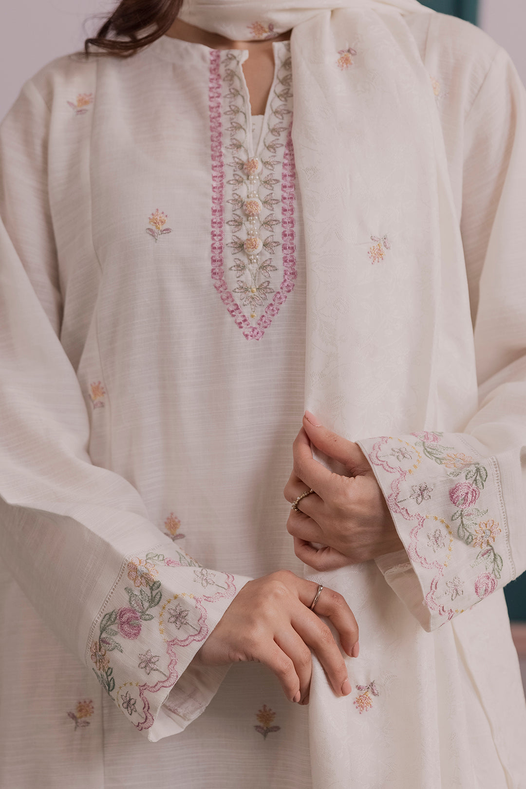 Embroidered Kurta Shawl Trouser - 2555