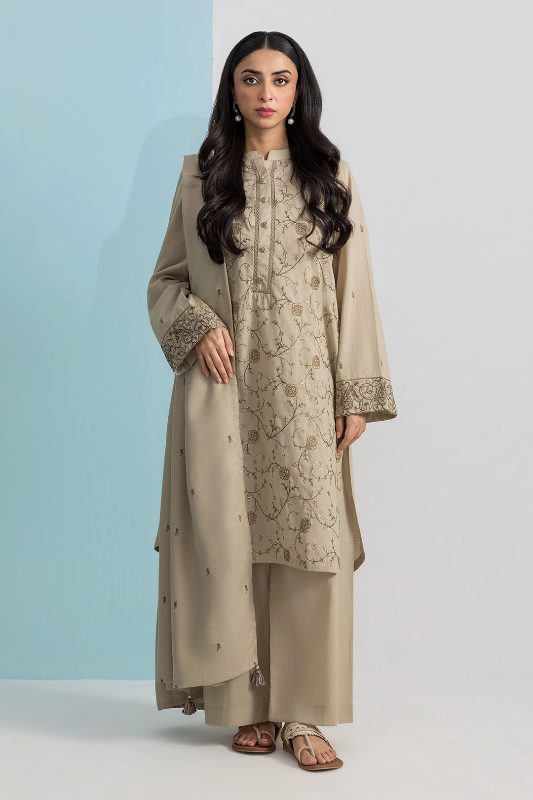 Embroidered Kurta Dupatta Trouser - 2589