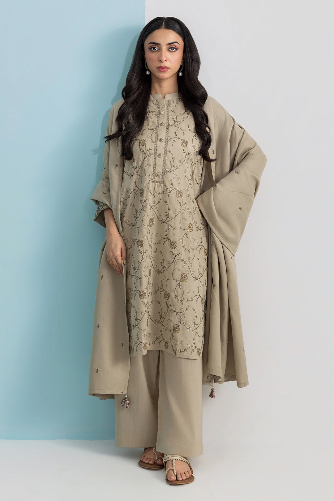 Embroidered Kurta Dupatta Trouser - 2589
