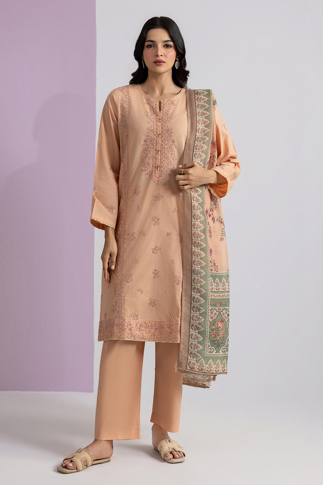 Embroidered Kurta Dupatta Trouser - 2596