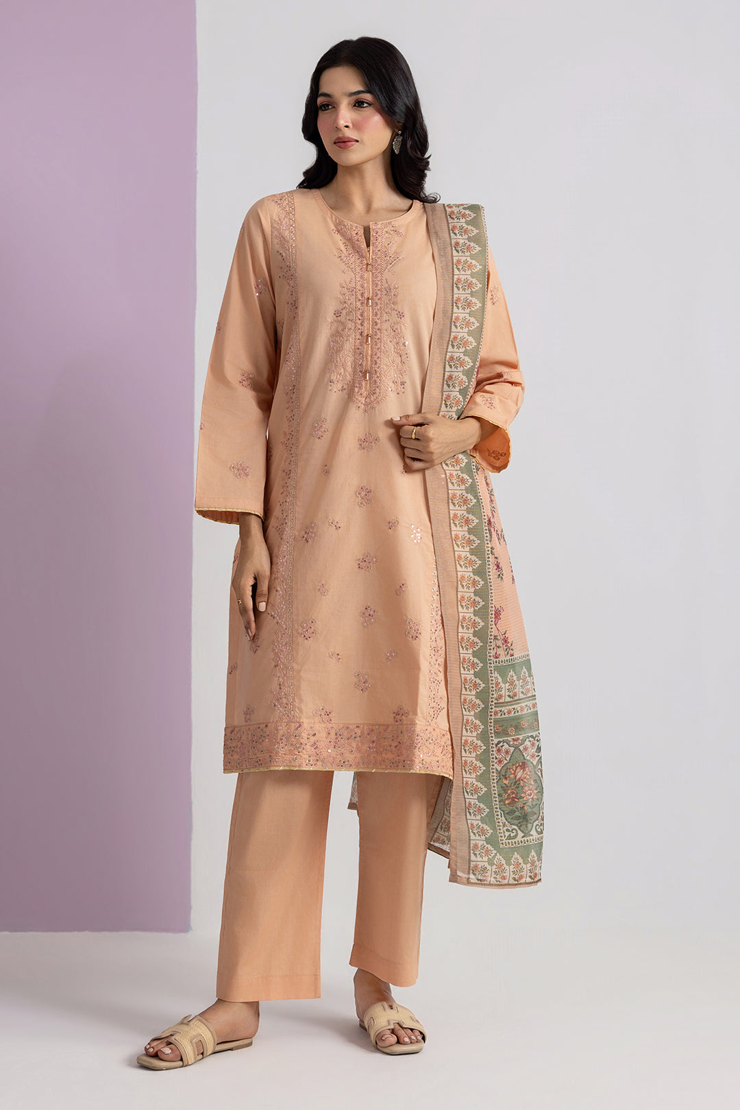 Embroidered Kurta Dupatta Trouser - 2596