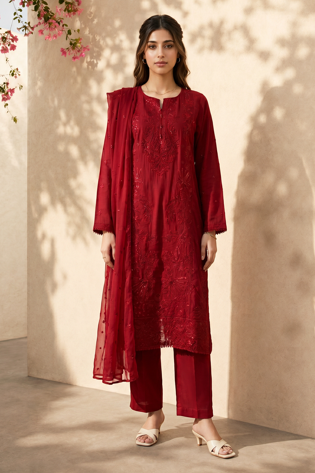 Embroidered Kurta Dupatta Trouser - 2607