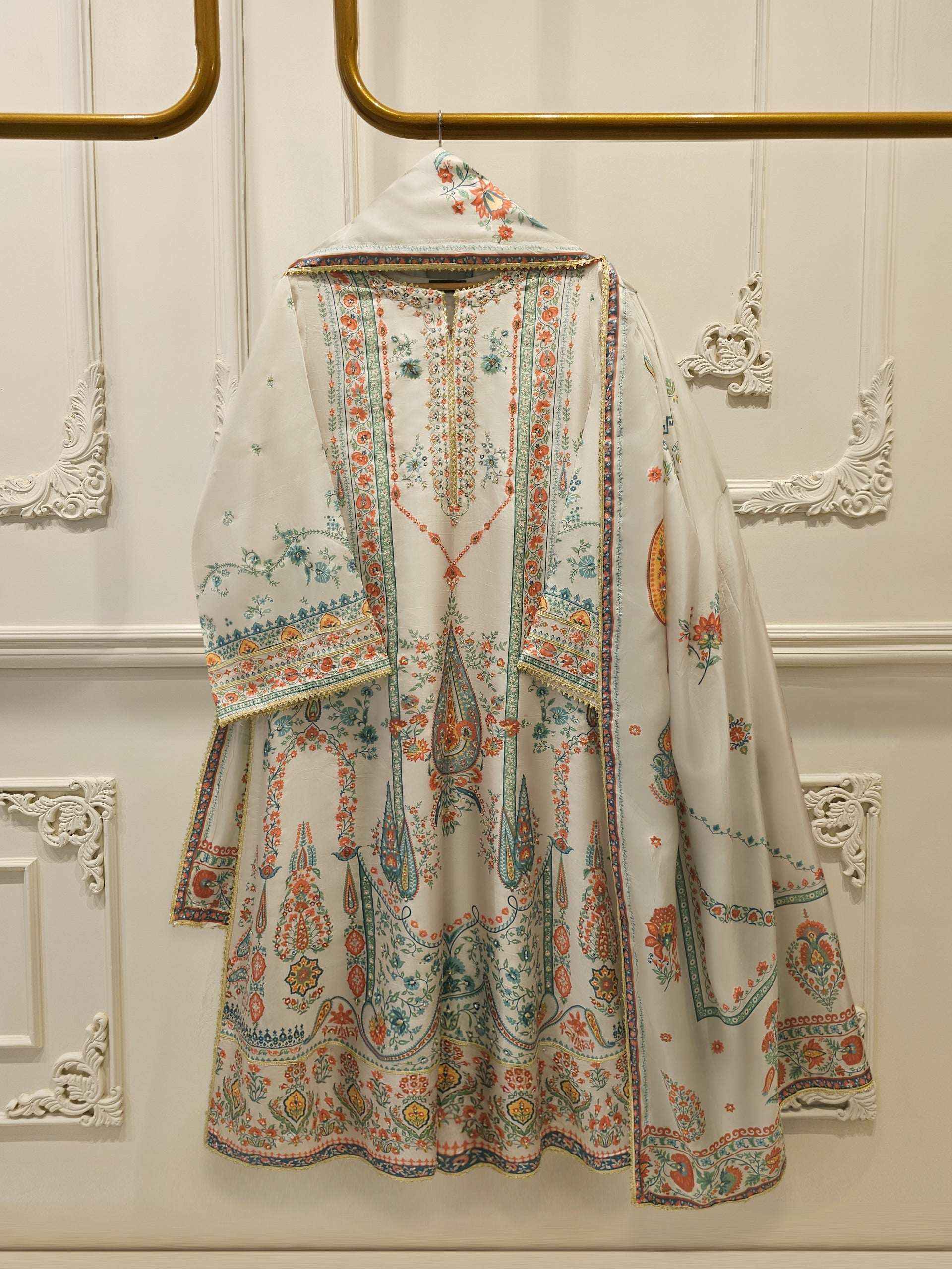 3-Piece Pure Digital Printed Silk Suit – Luxury Elegant Women's Formal Wear S114744