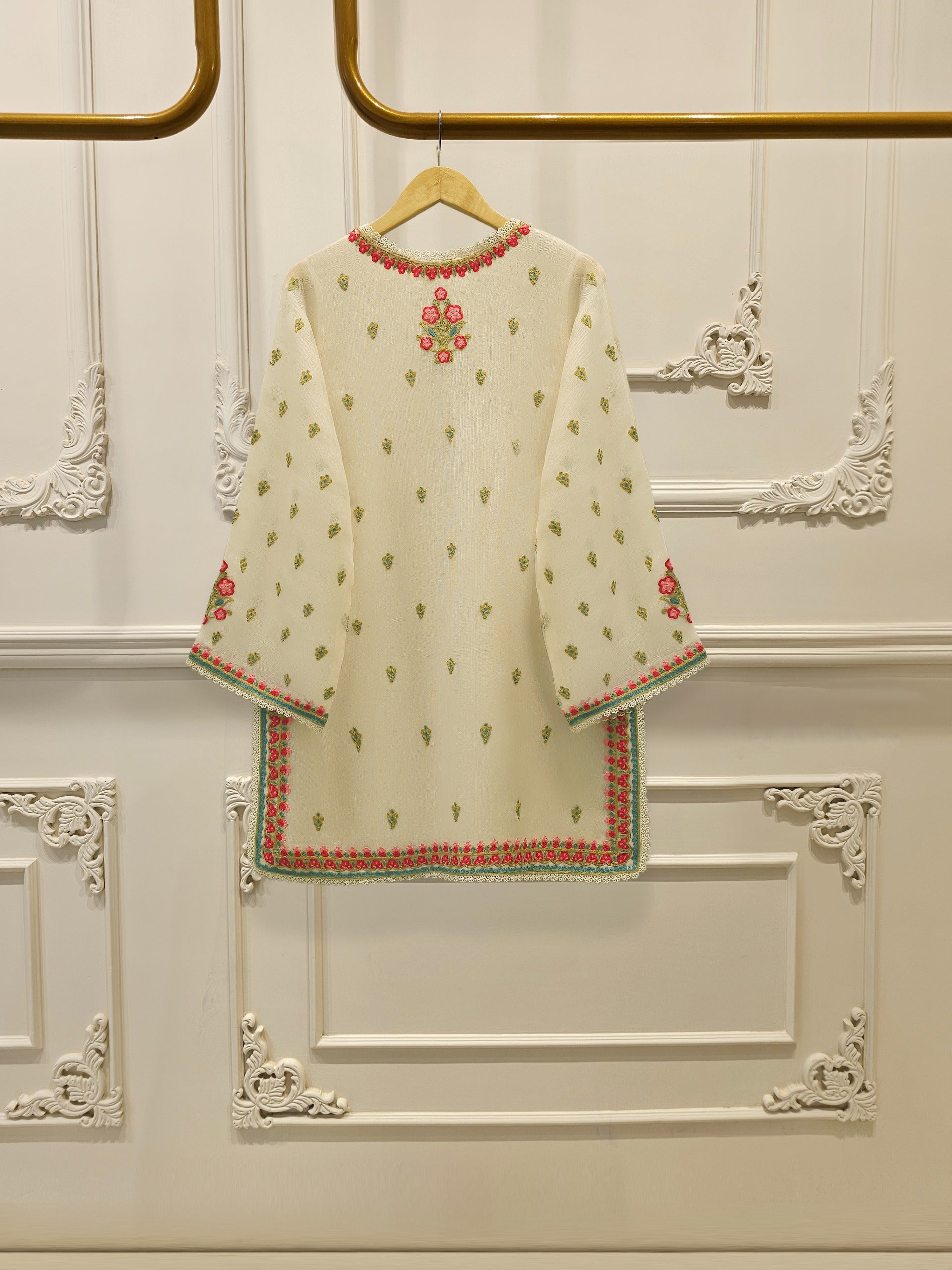 3 Piece - Pure Embroidered Cotton Net Suit S112187