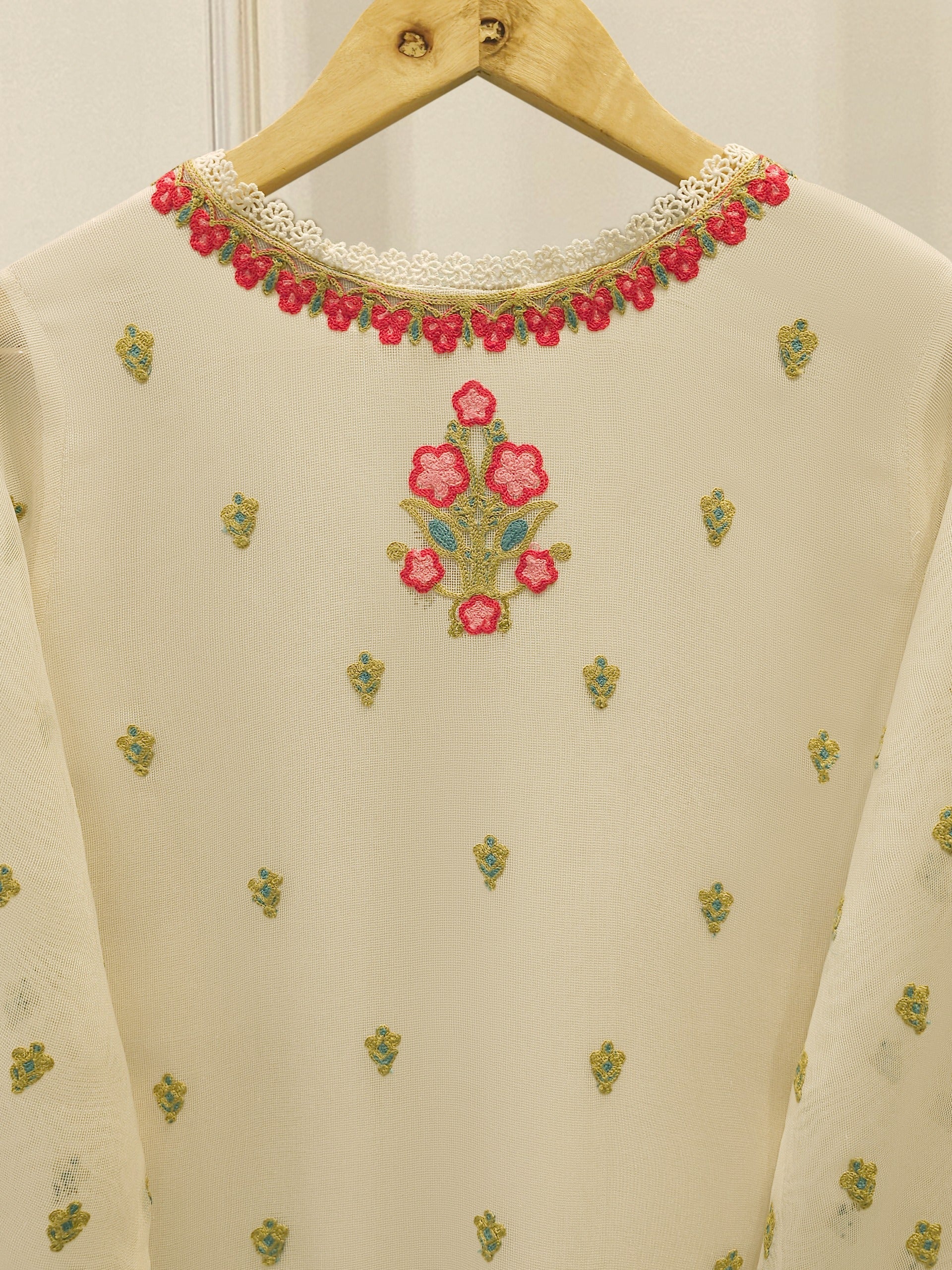 3 Piece - Pure Embroidered Cotton Net Suit S112187