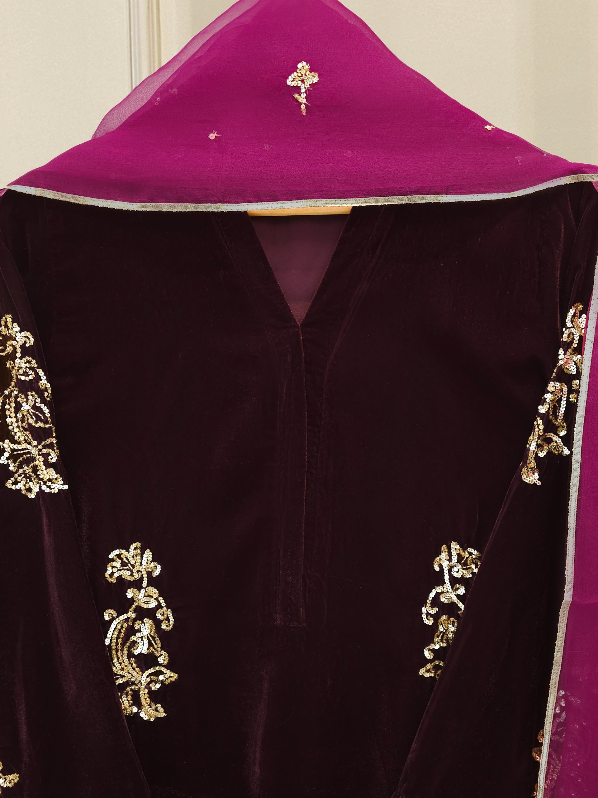3 Piece - Embroidered Velvet Suit S112730