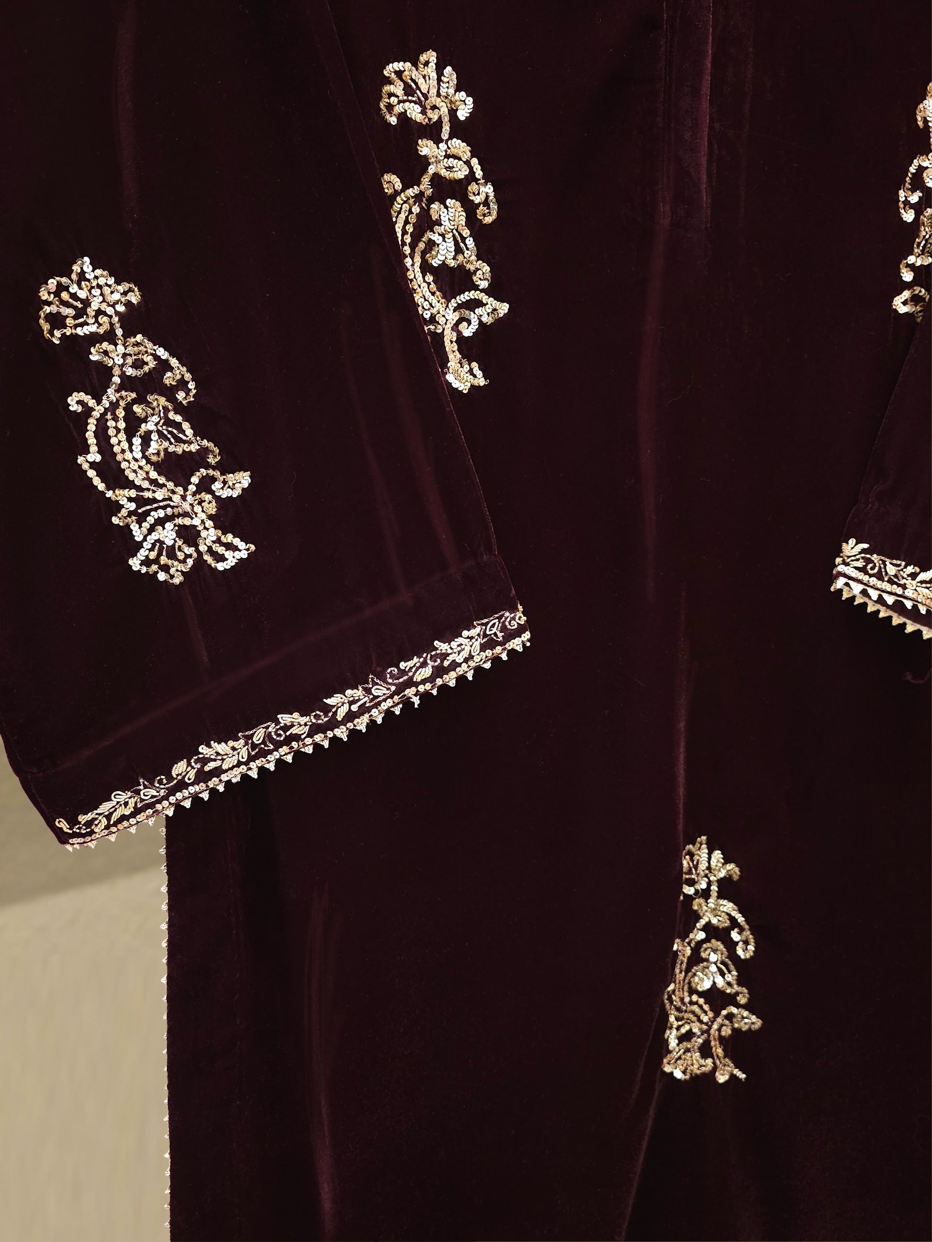 3 Piece - Embroidered Velvet Suit S112730