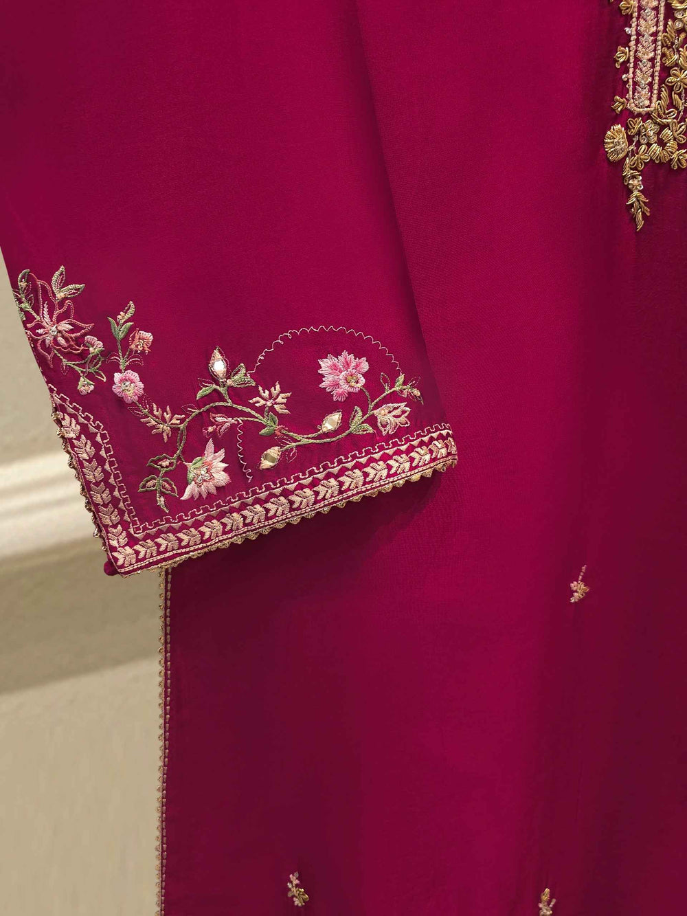 3 Piece- Pure Sheesha Silk Embroidered Suit S114551