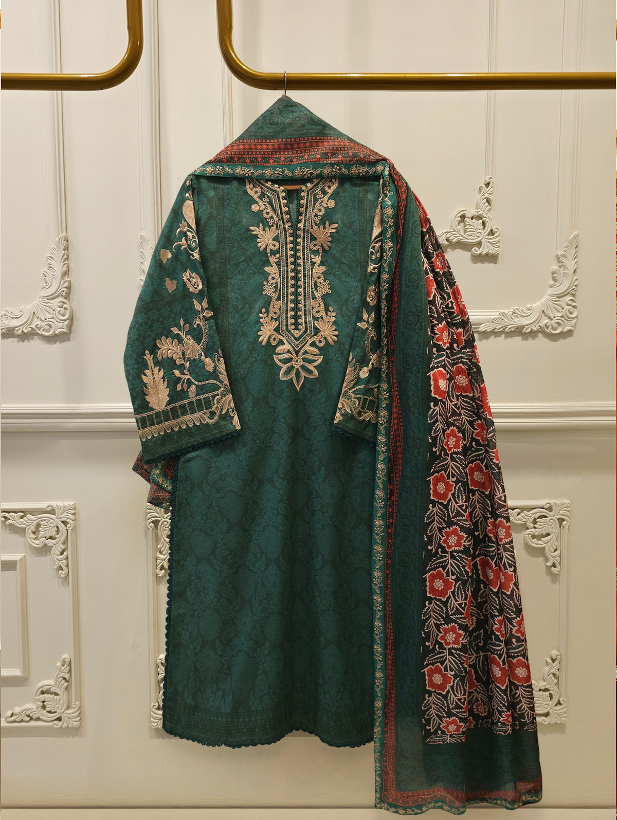 2 Piece -Embroidered Digital Printed Cambric Suit S114764