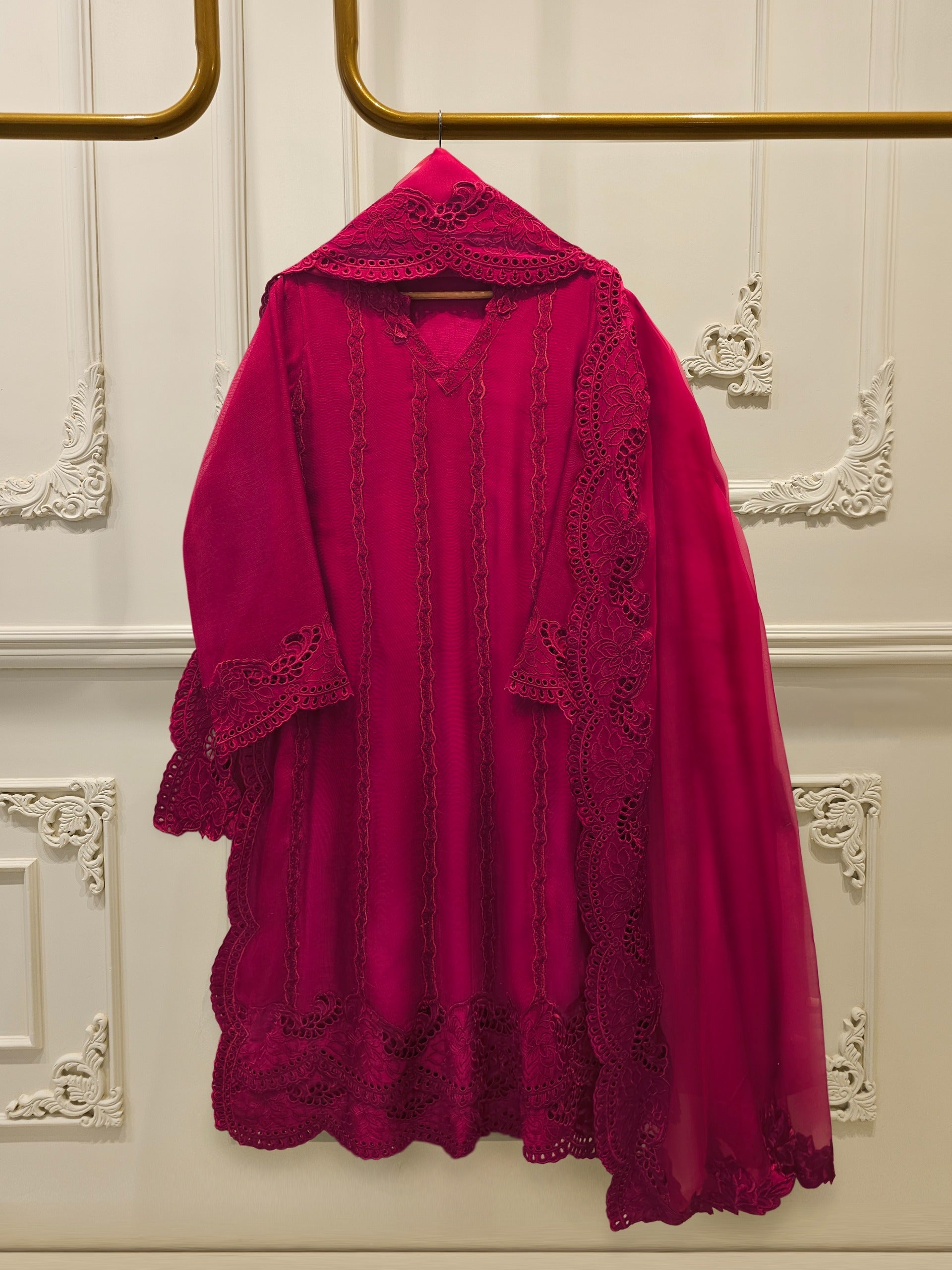 2 Piece - Pure Embroidered Cotton Net Suit S114960