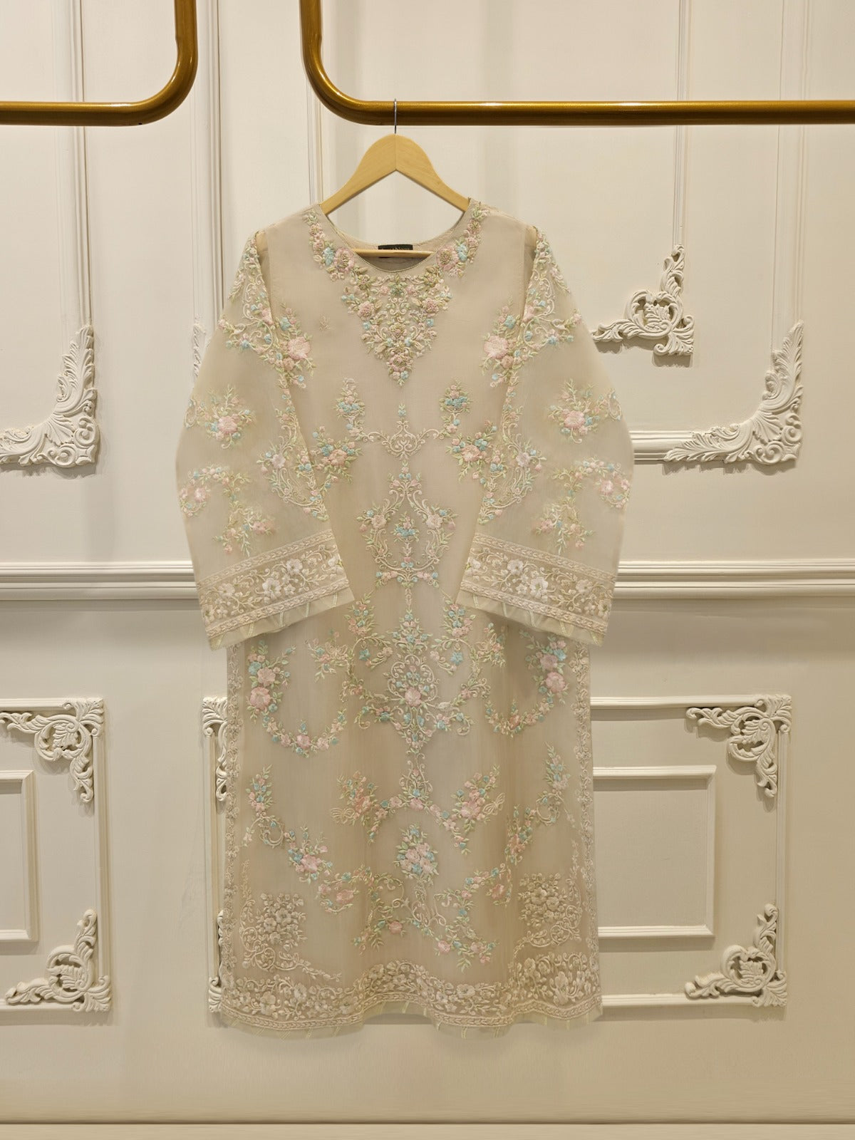 2 Piece - Pure Organza Embroidered Suit S114961