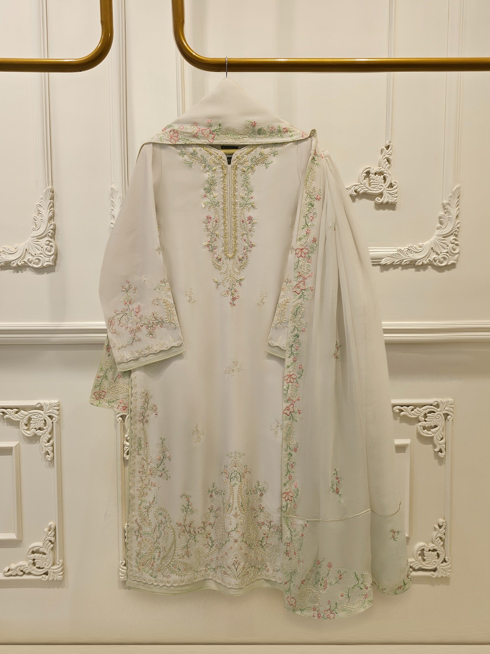 3 Piece- Pure  Sheesha Silk Embroidered Suit S115118
