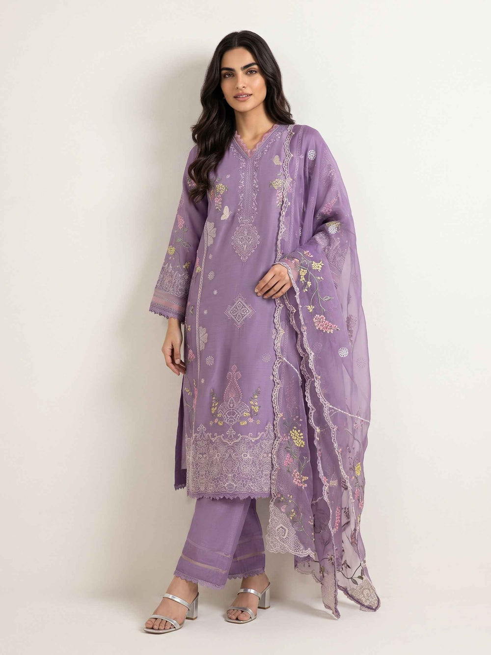 3 Piece - Embroidered Khadi Silk Suit WS00394
