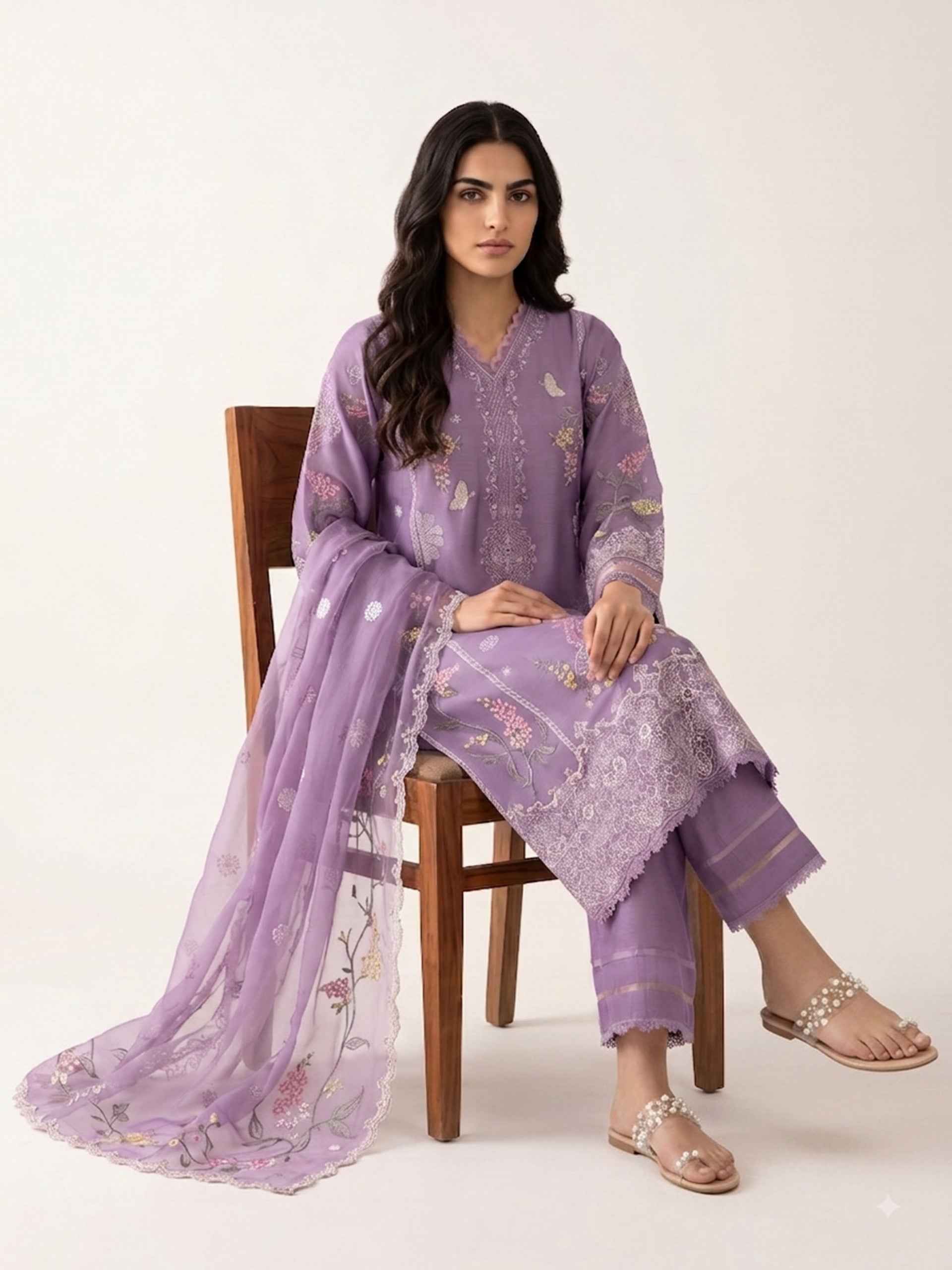 3 Piece - Embroidered Khadi Silk Suit WS00394