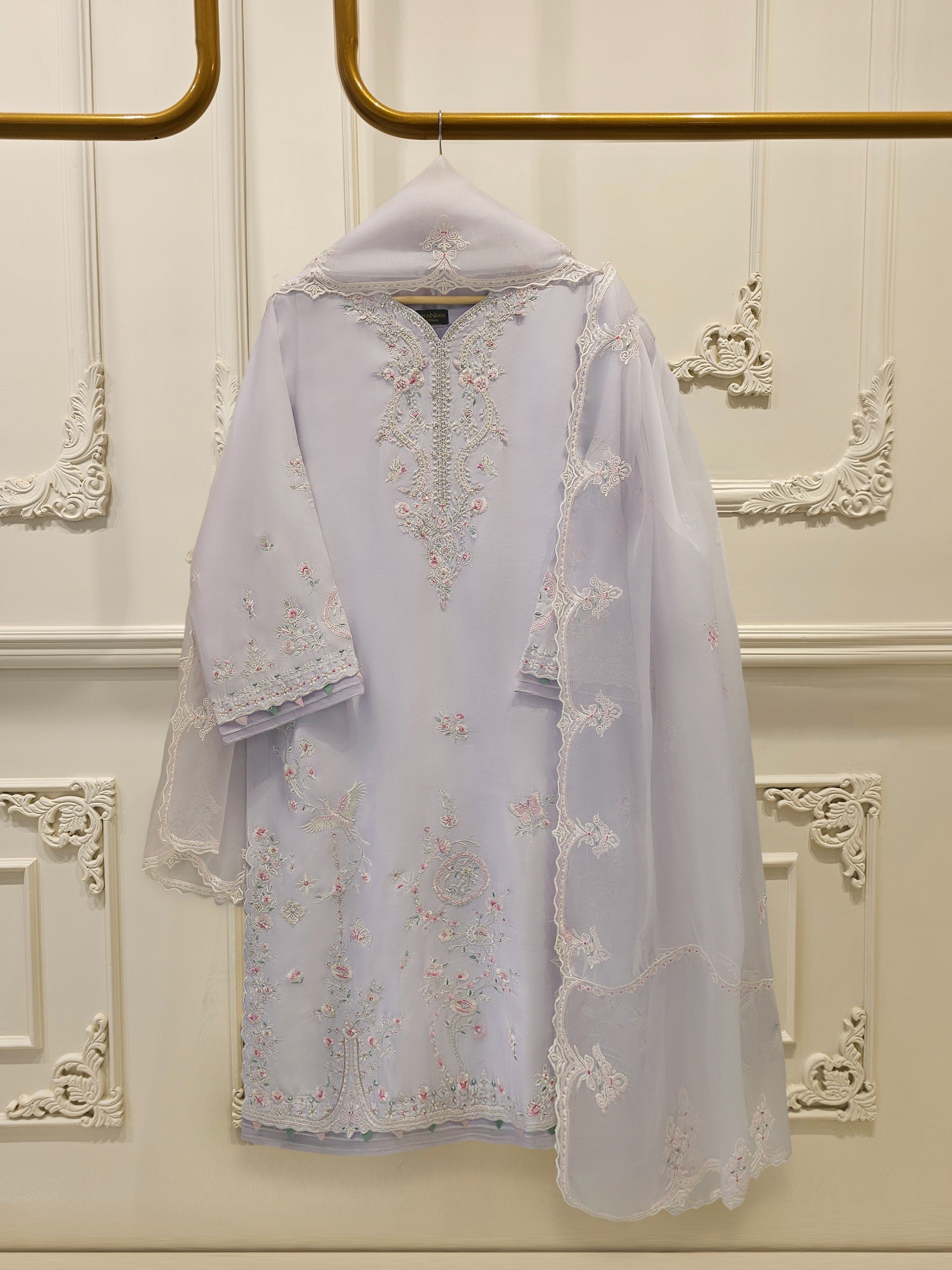 3 Piece- Pure  Sheesha Silk Embroidered Suit S115308