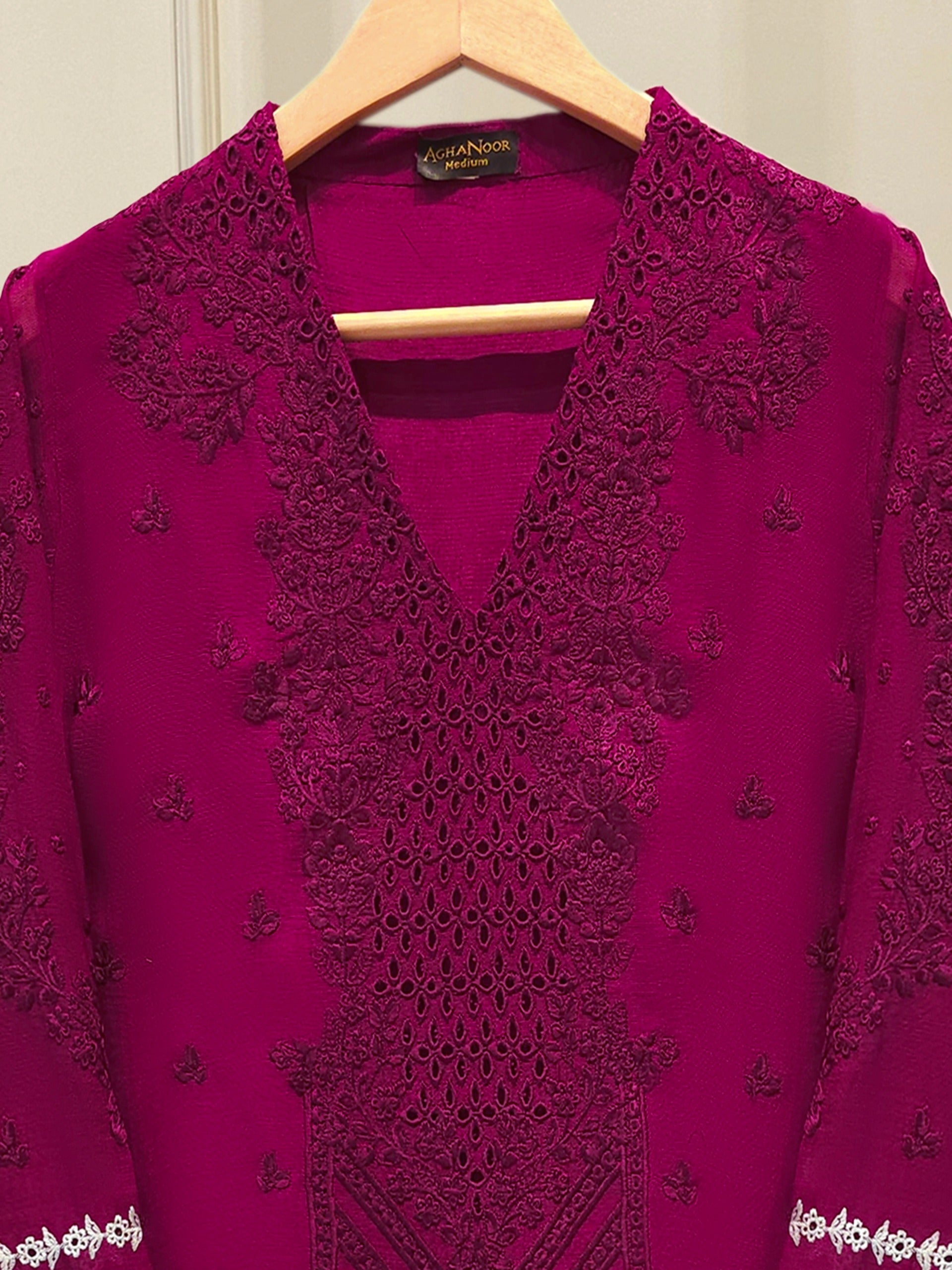 2 Piece - Pure Embroidered Cotton Net Suit S113206