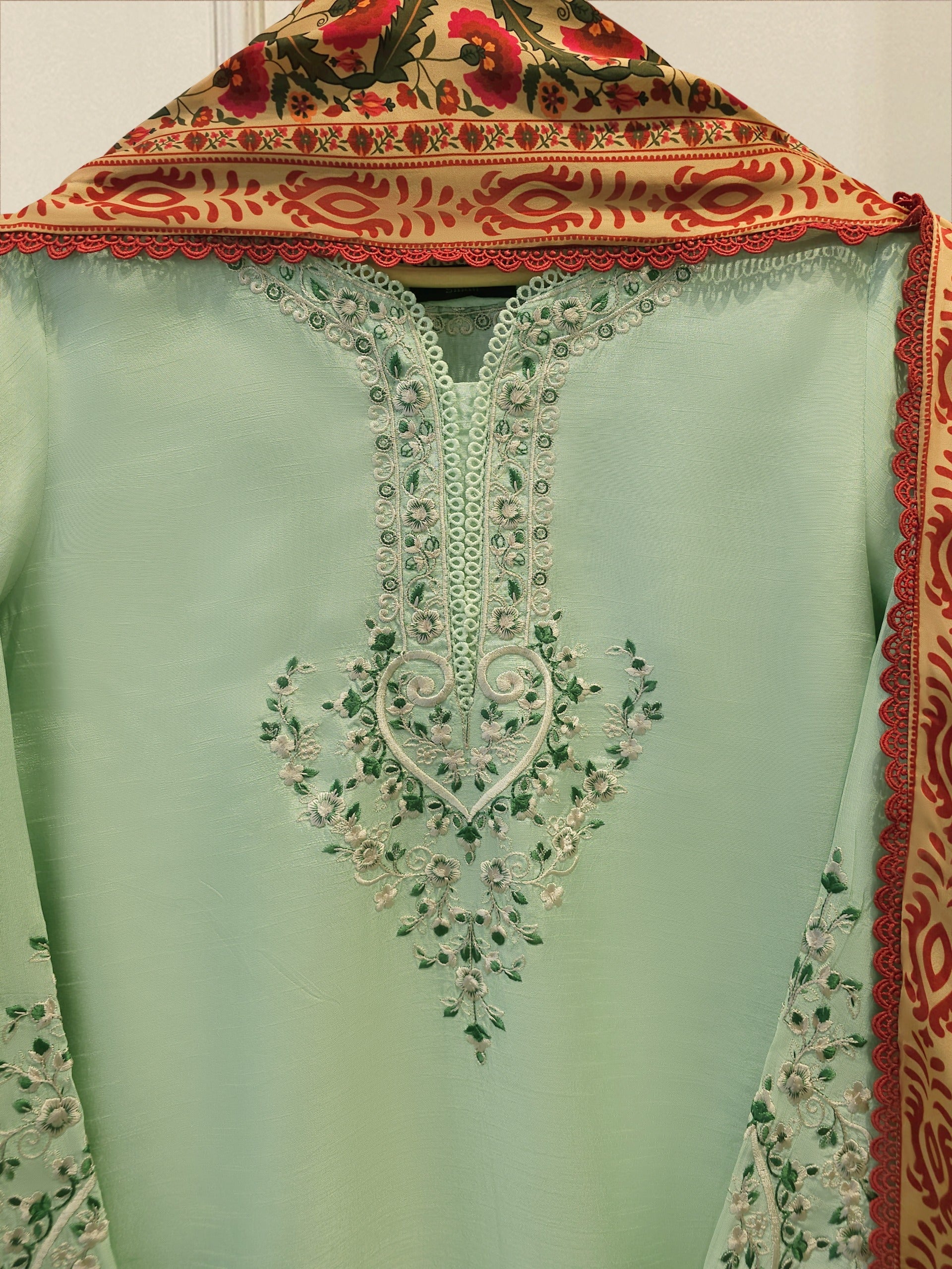 3 Piece- Pure Korean Silk Embroidered Suit S115545