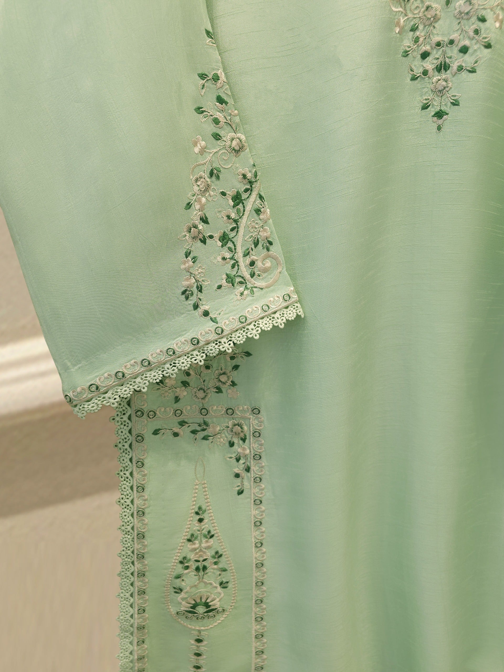 3 Piece- Pure Korean Silk Embroidered Suit S115545