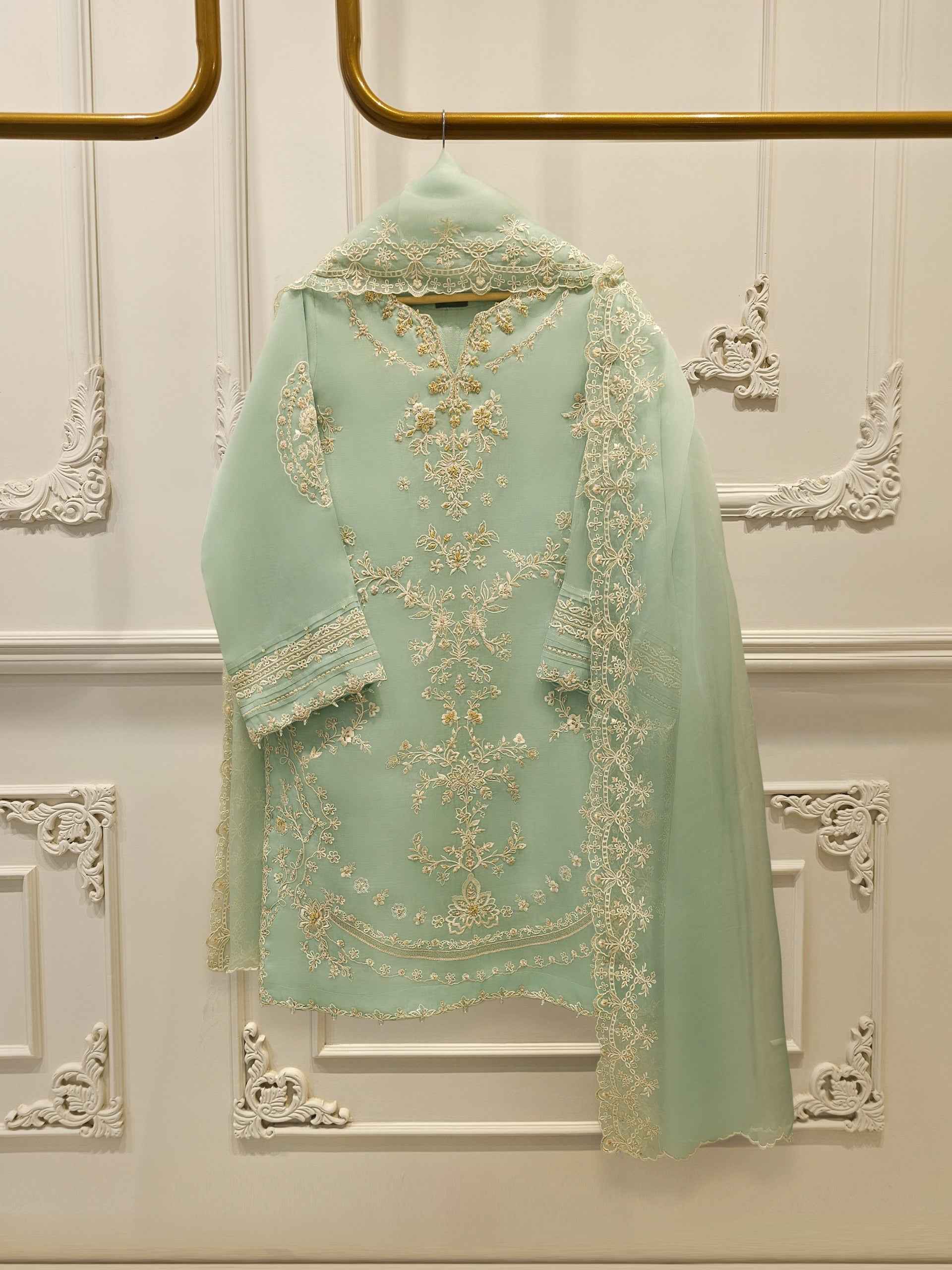 3 Piece - Pure Organza Embroidered Suit S113260