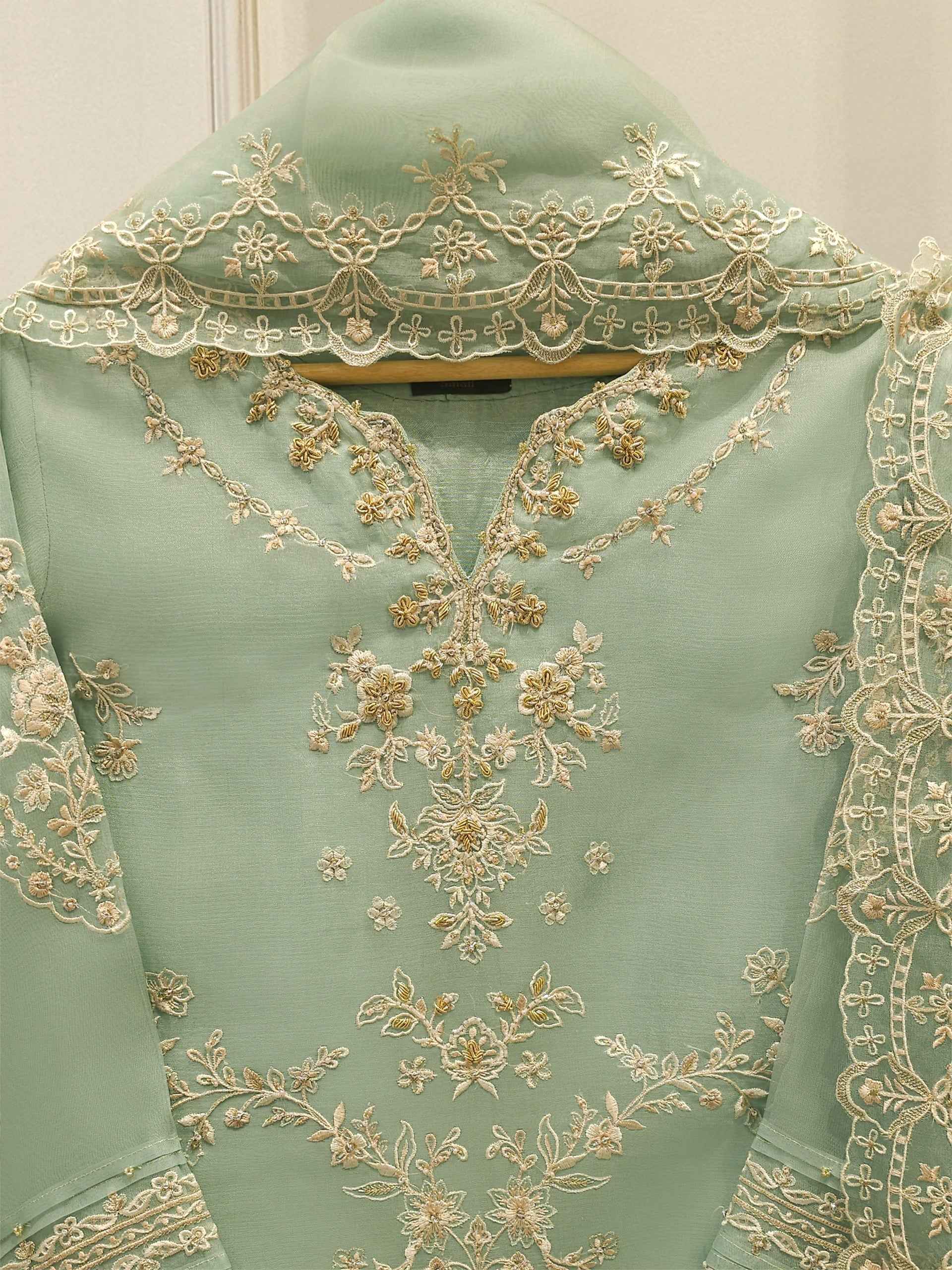 3 Piece - Pure Organza Embroidered Suit S113260
