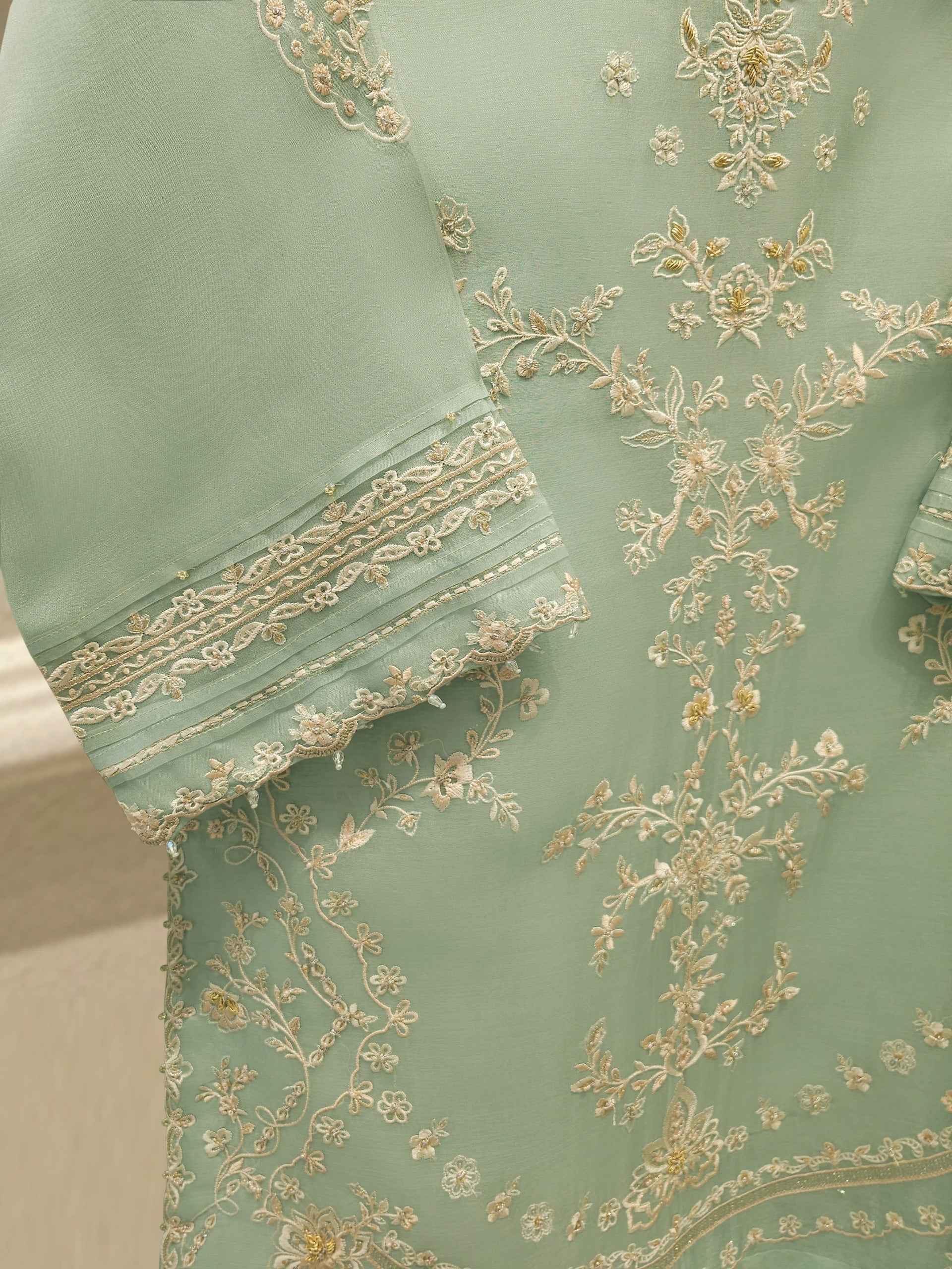 3 Piece - Pure Organza Embroidered Suit S113260