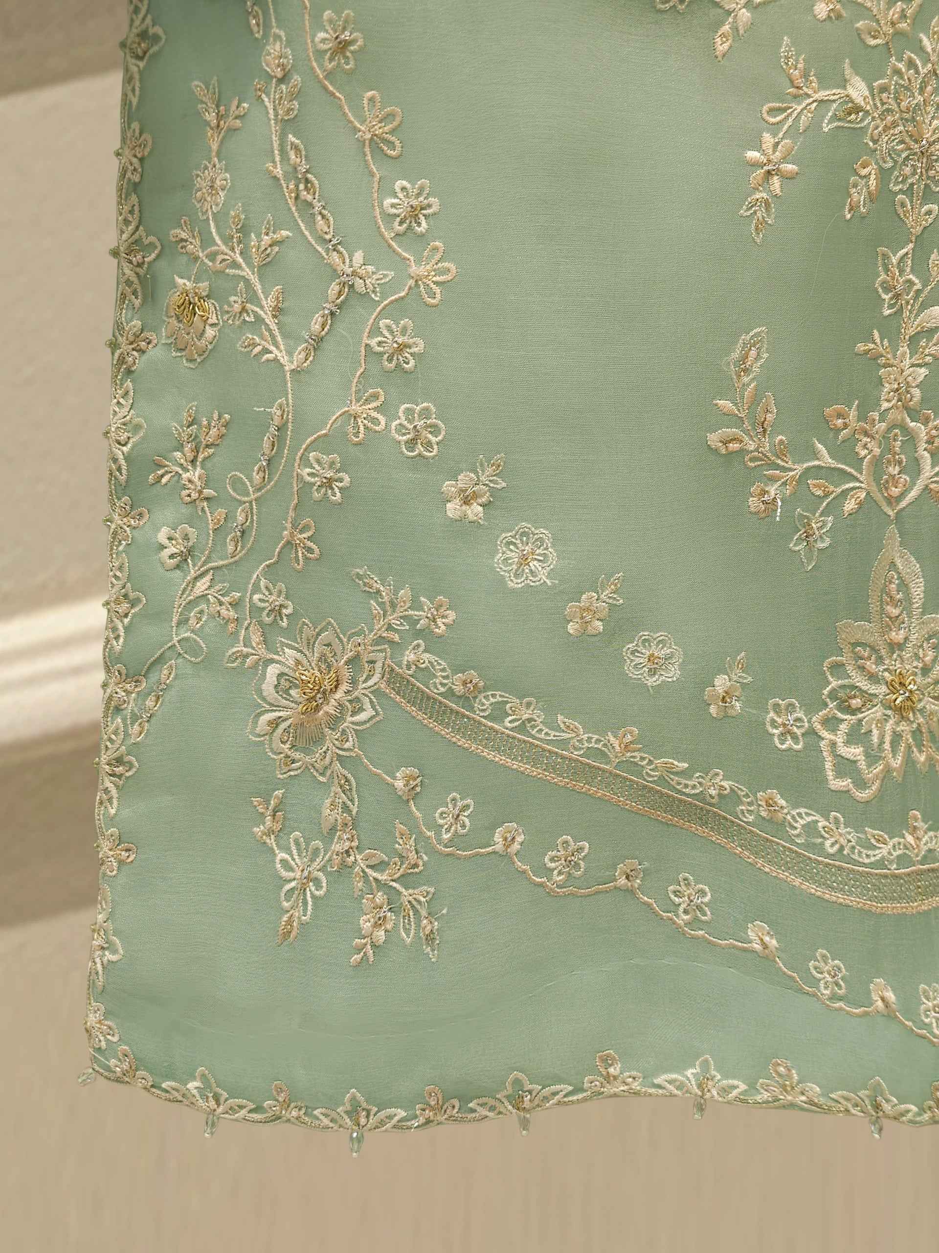 3 Piece - Pure Organza Embroidered Suit S113260