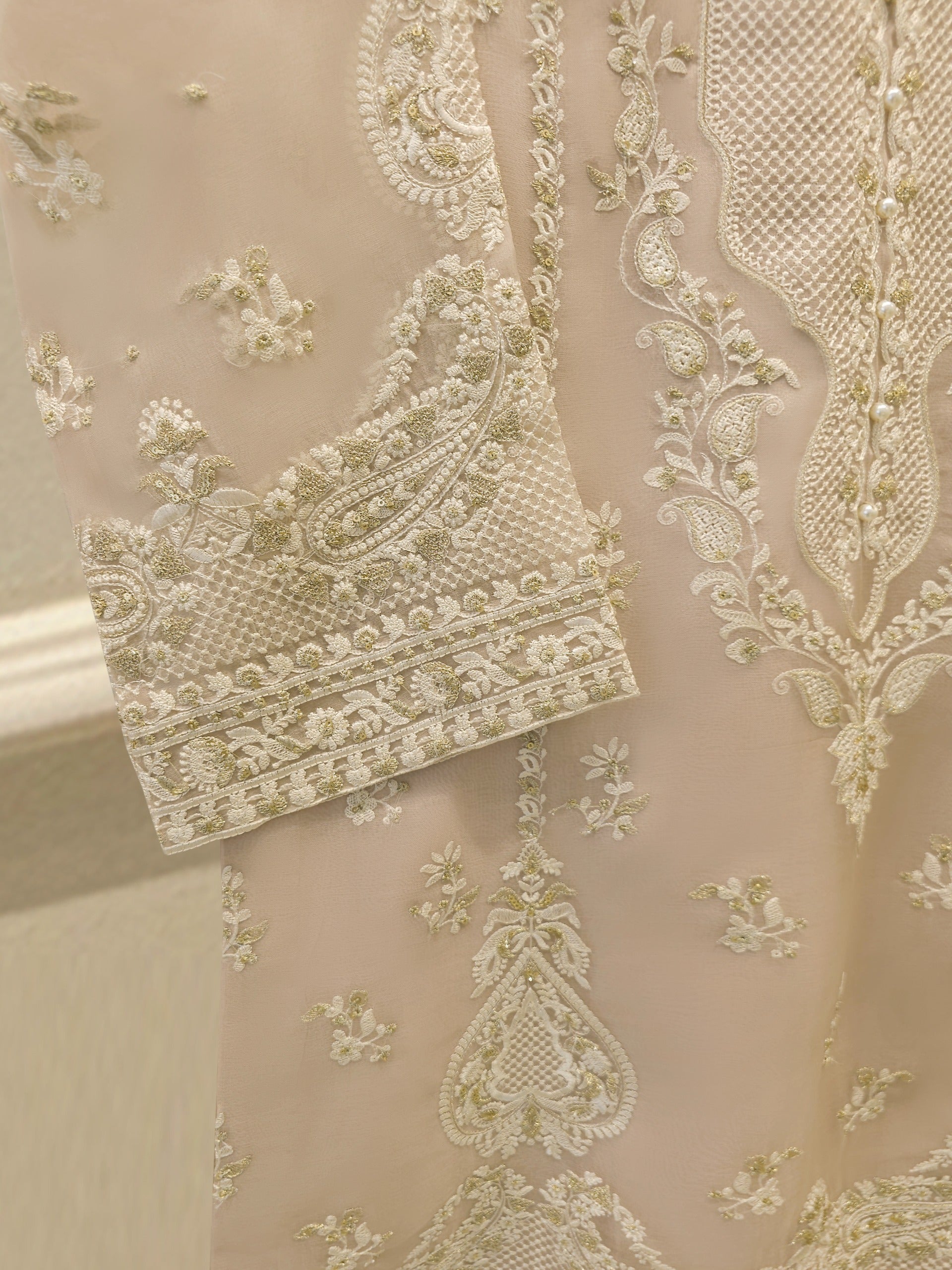 3 Piece - Pure Organza Embroidered Suit S114060