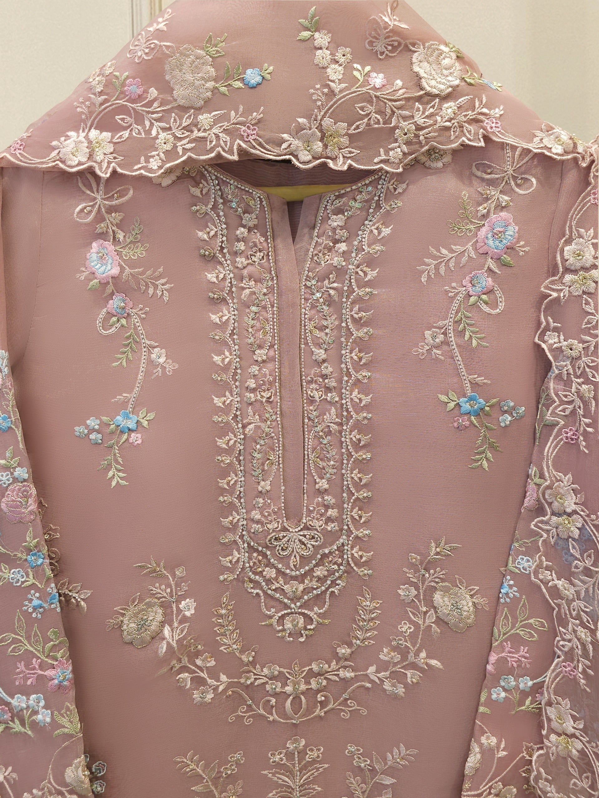 3 Piece - Pure Organza Embroidered Suit S114272